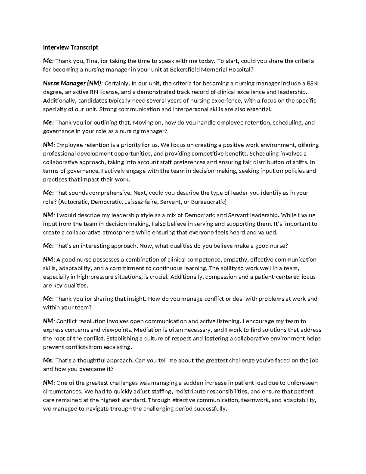 The Role of a Nursing Manager in Healthcare - Interview Transcript Me ...