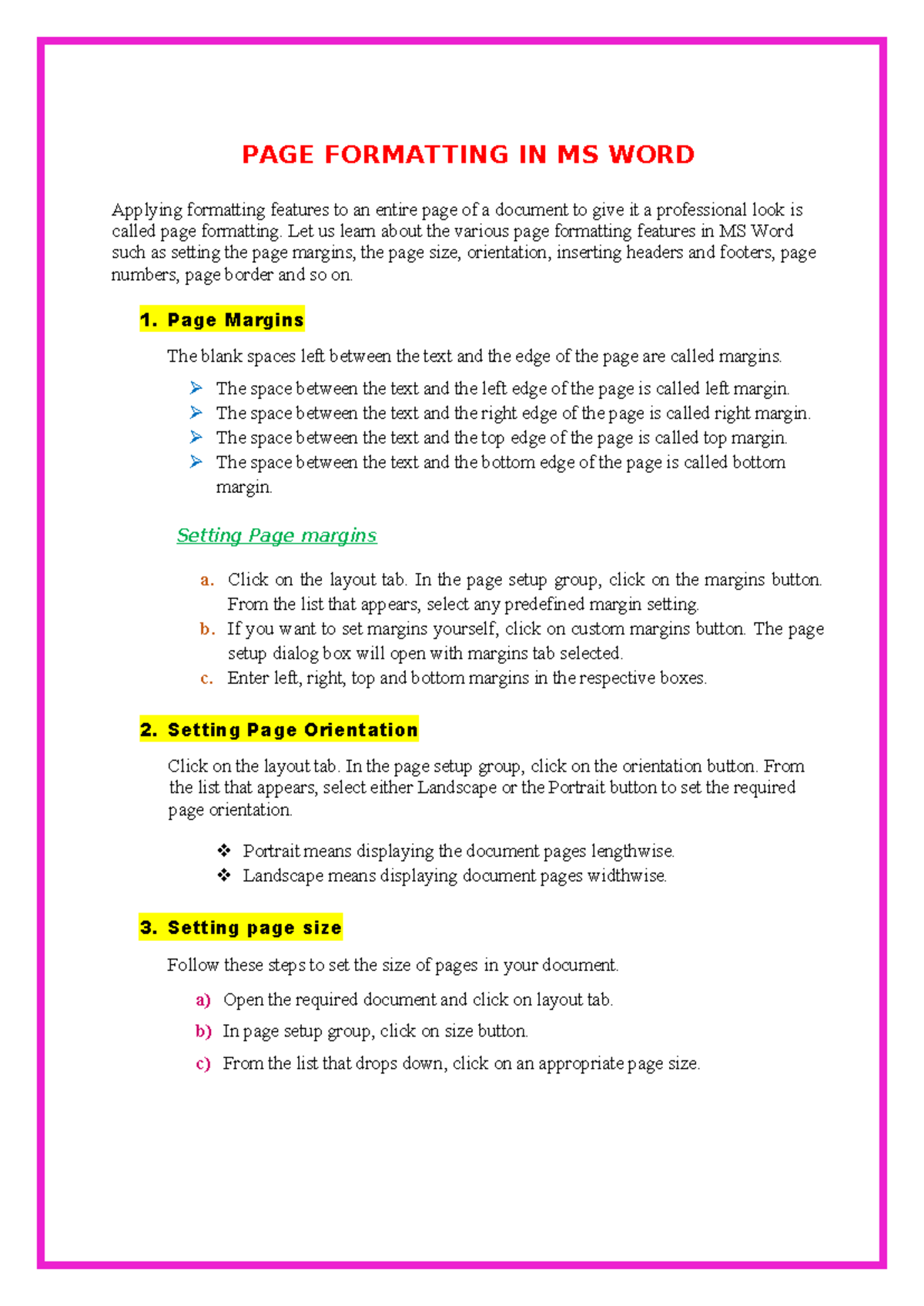 Basic IT Tools - PAGE FORMATTING IN MS WORD Applying formatting ...