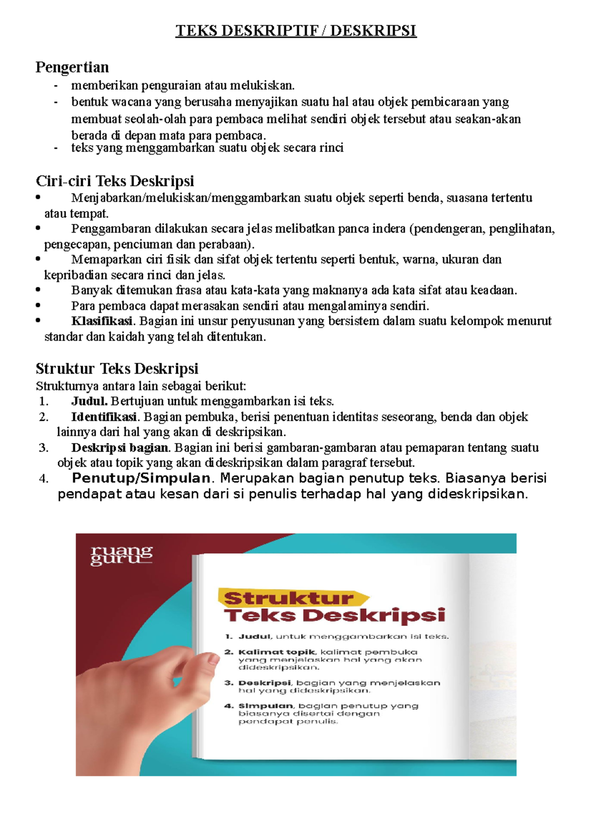Bab I TEKS Deskriptif: Struktur, Ciri, dan Kaidah Kebahasaan - Studocu