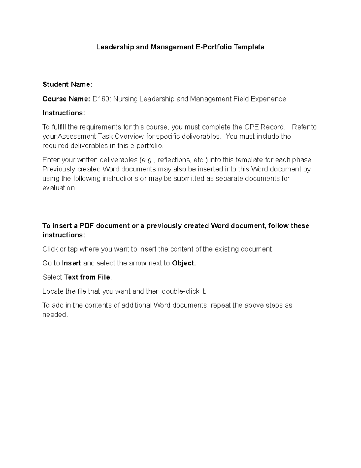 D160: Nursing Leadership & Management CPE Record Template - Studocu