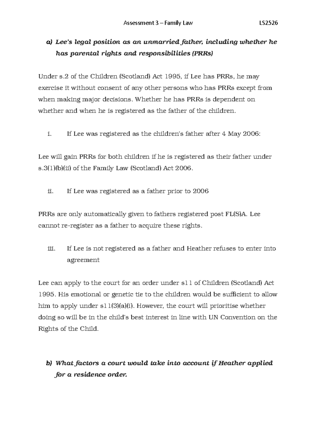 Family Law Final Exam Notes 2020/2021: Parental Rights & Orders - Studocu
