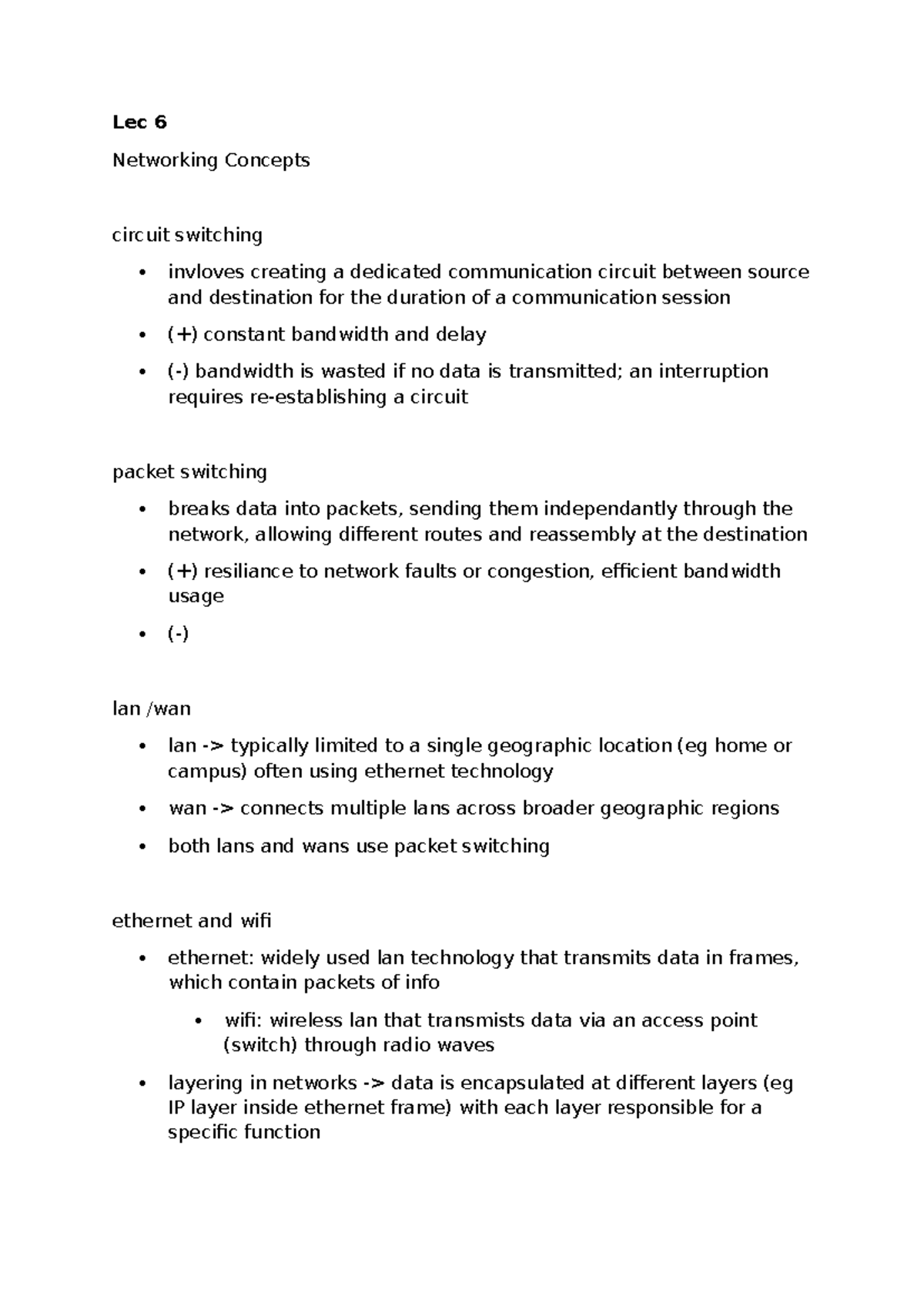 Lec 6 - INFO1112 Notes on Networking Concepts and Technologies - Studocu