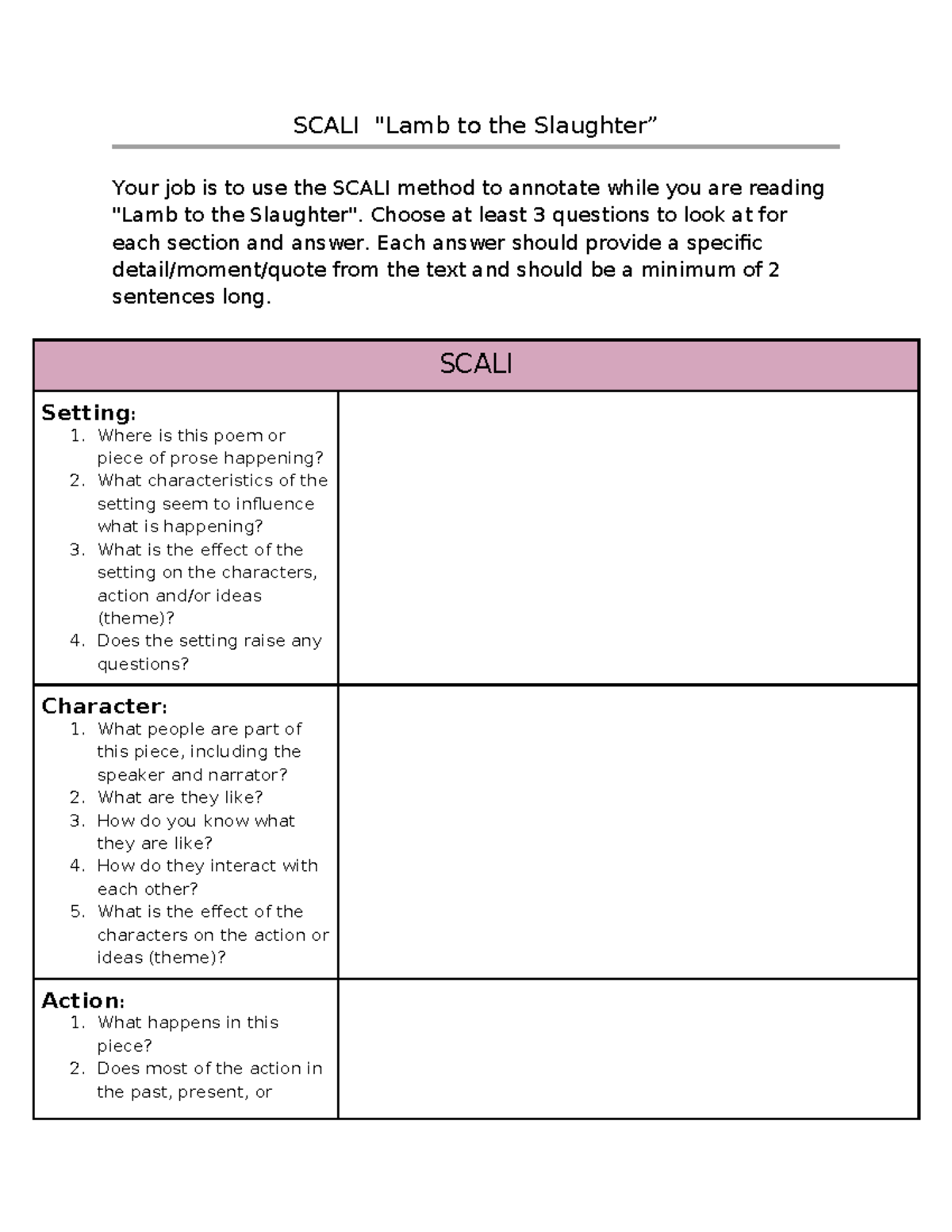 SCALI Analysis: Lamb to the Slaughter Study Guide - Studocu