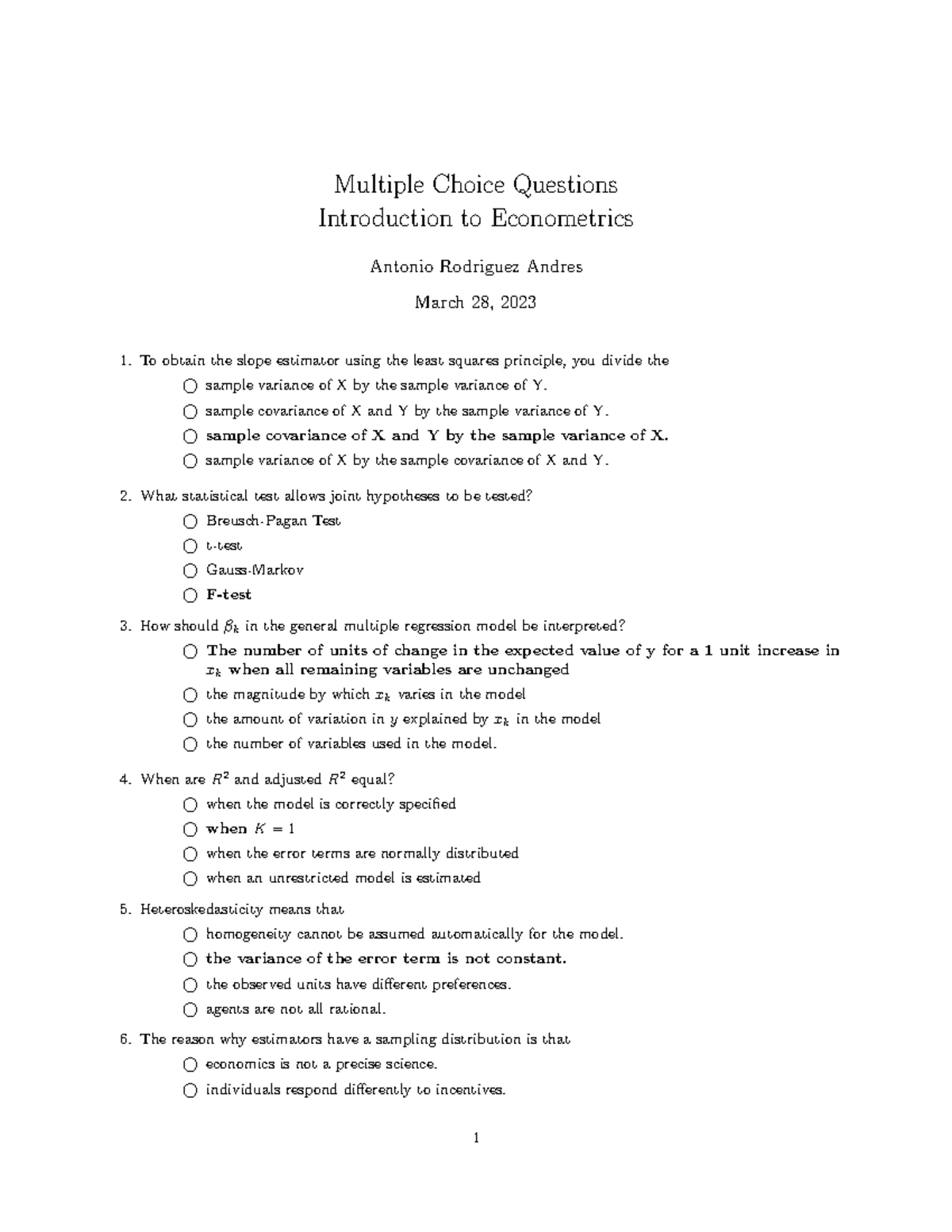 Econometrics ECON 301 Final Exam Simulation Questions & Solutions - Studocu