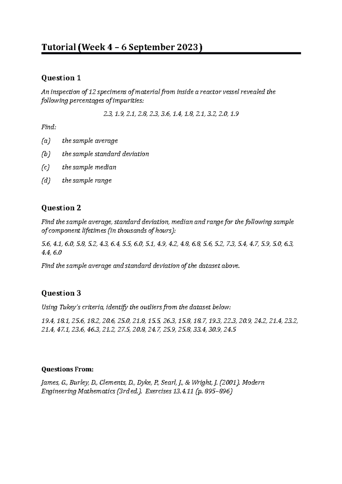 Week 4 Tutorial - Practice Questions on Statistics and Data Analysis ...