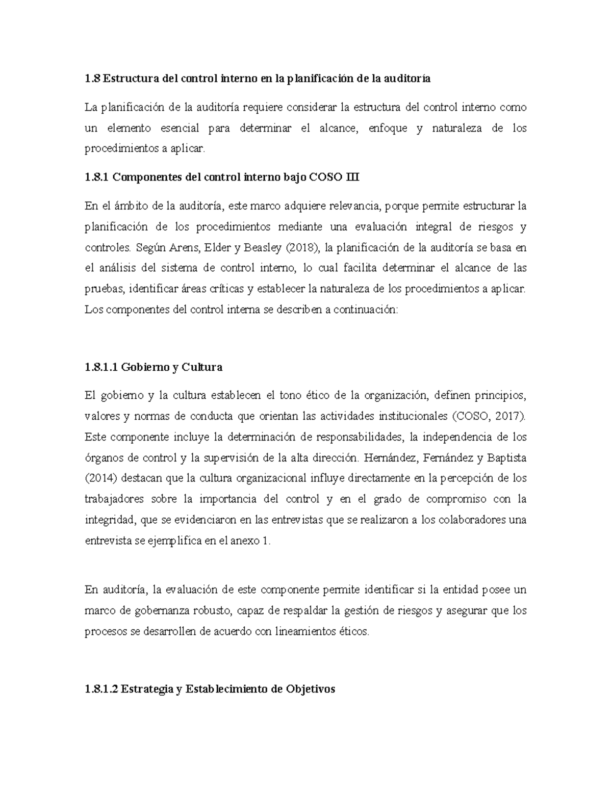 Componentes del COSO en la Planificación de Auditoría - CONTROL INTERNO ...
