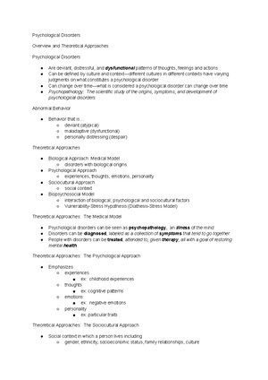 Chapter 12 psychology notes - Psychological Disorders Overview and ...