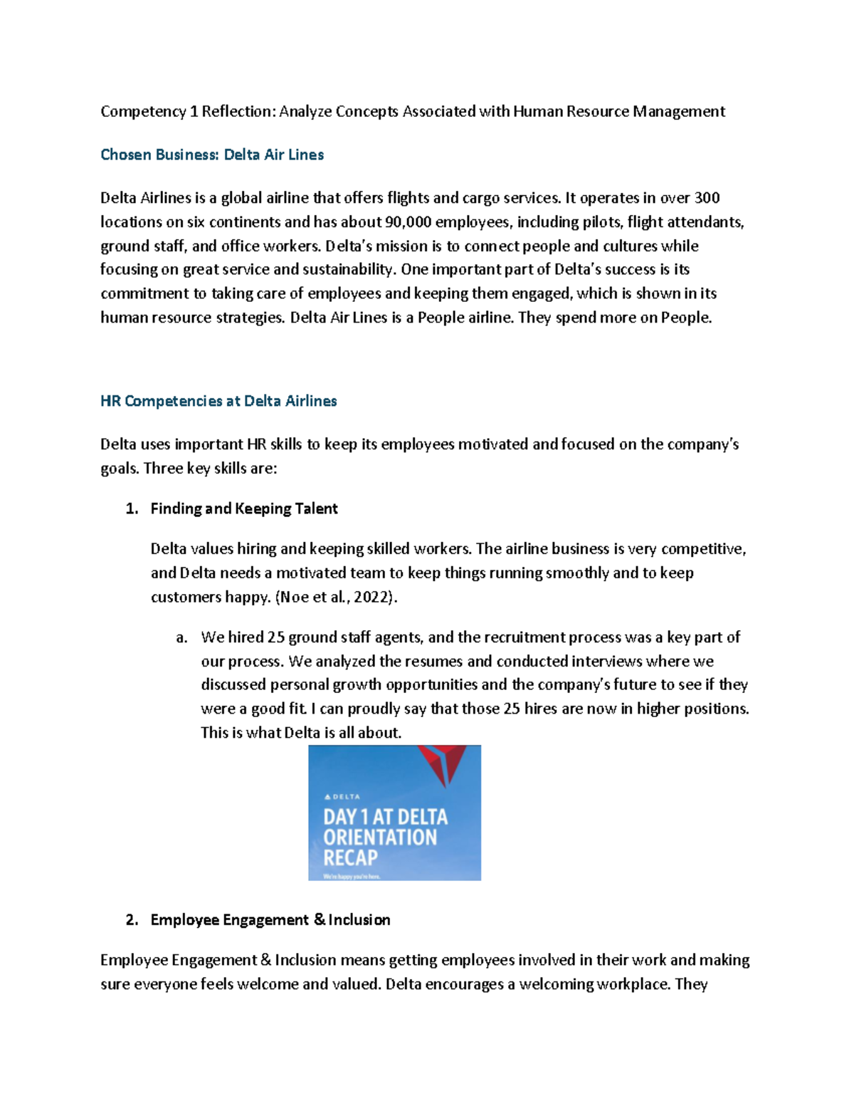 HRM Analysis in Delta Airlines: Reflection on Competency 1 - Studocu