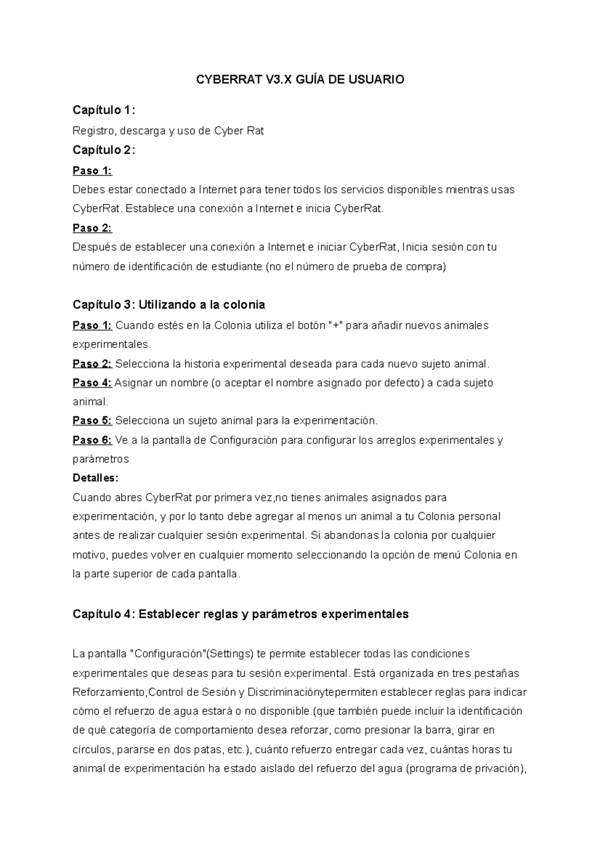 Guía de Usuario para Cyber Rat V3.X: Registro y Configuración - Studocu