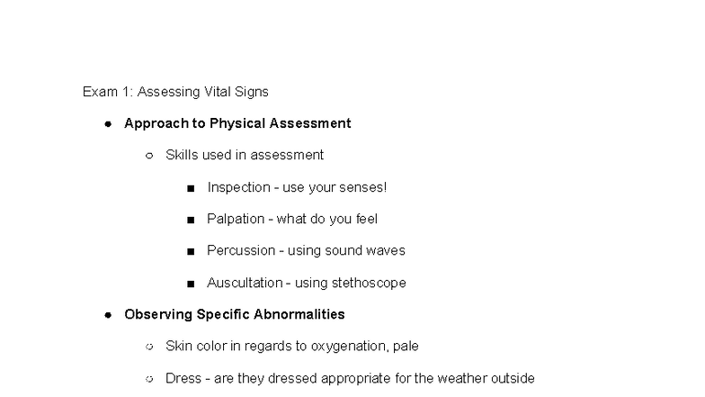 Exam 1: Vital Signs Assessment Techniques and Considerations - Studocu