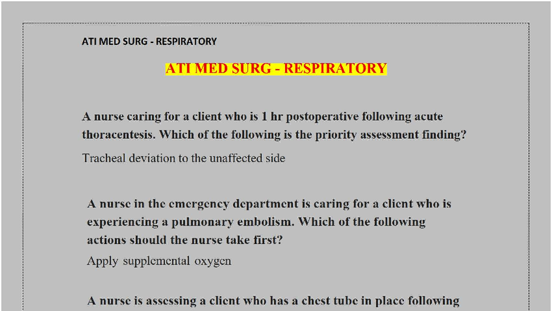 ATI MED SURG RESPIRATORY: Key Postoperative Assessments and ...