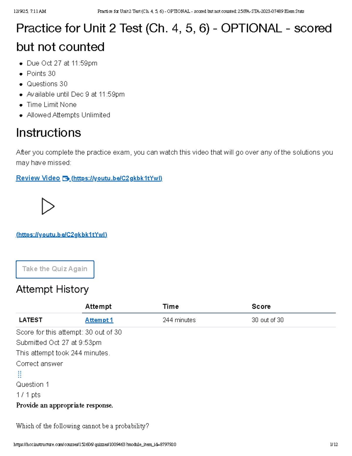 Practice for Unit 2 Test (Ch. 4, 5, 6) - Elem Stats - Studocu