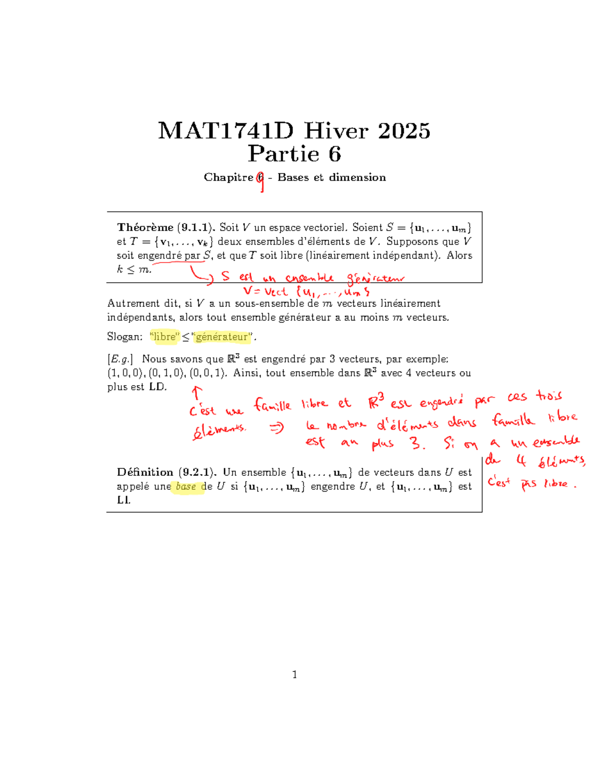 Notes 06 - Lecture note #6 - MAT1741D Hiver 2025 Partie 6 Chapitre 6 ...
