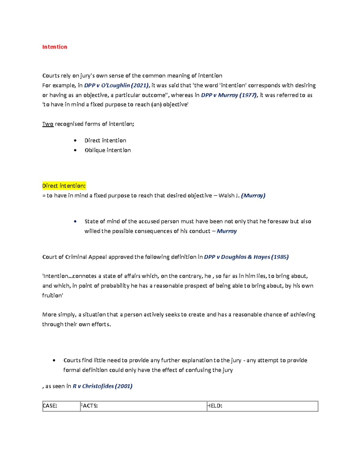 Intention in criminal law: Understanding direct and oblique intention ...