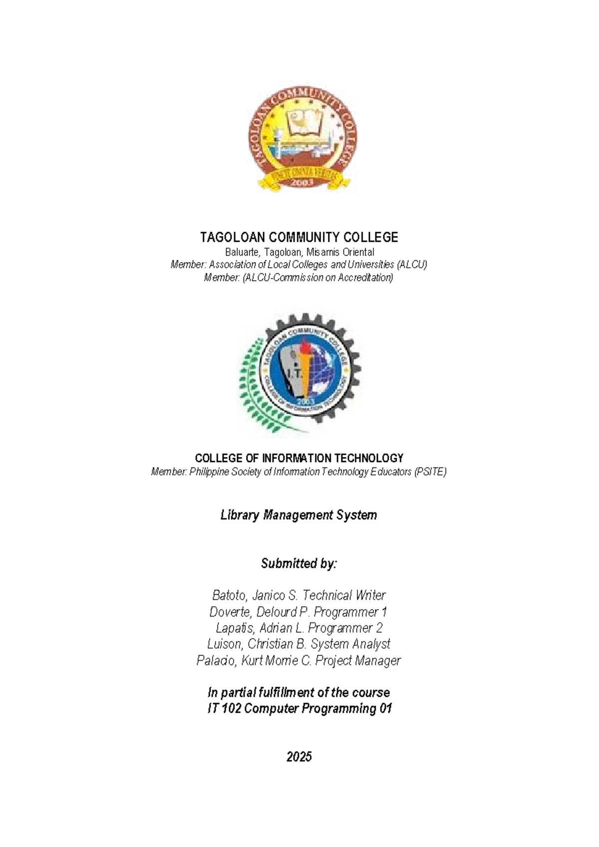 IT 102 Final Project: Library Management System Development - Studocu