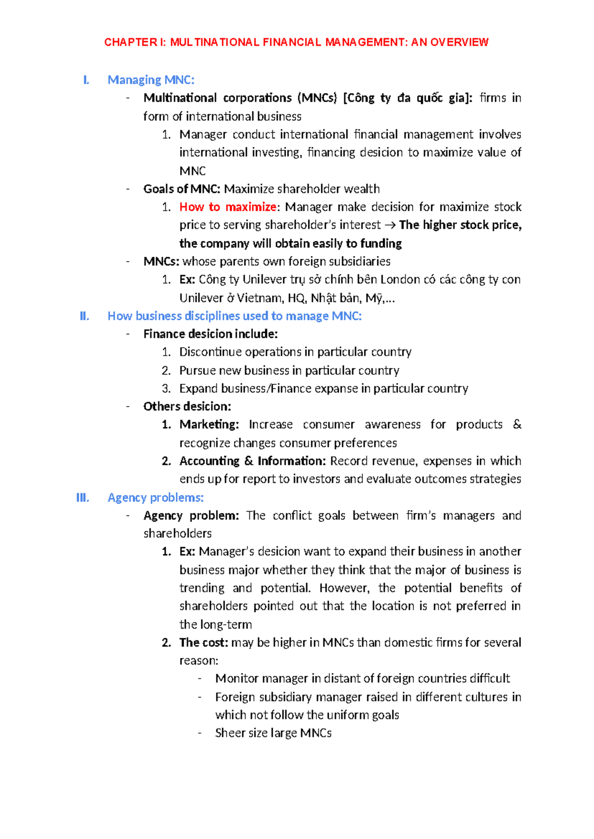 [IFM] Chapter 1: Overview of Multinational Financial Management - Studocu