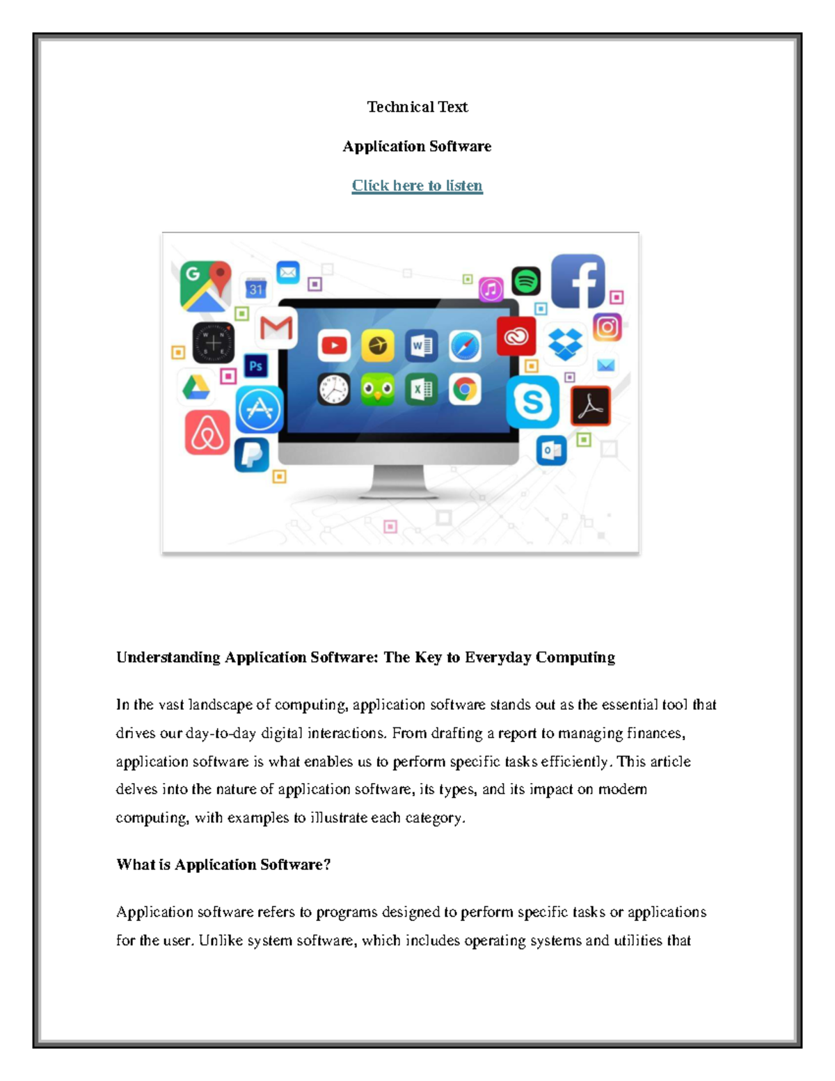 Technical Text: Understanding Application Software in Computing - Studocu