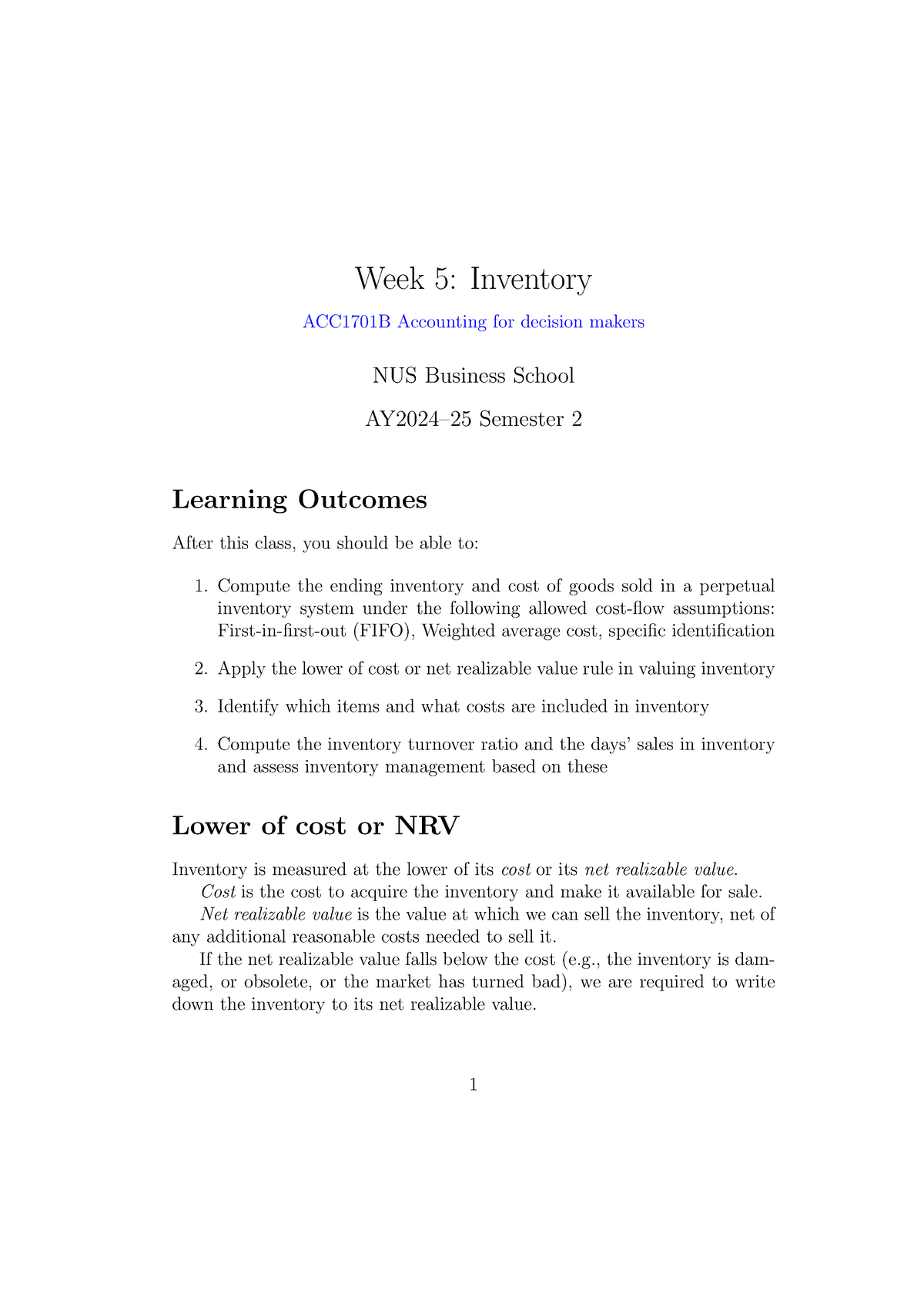 Week 5: Inventory management concepts and calculations ACC1701B - Studocu