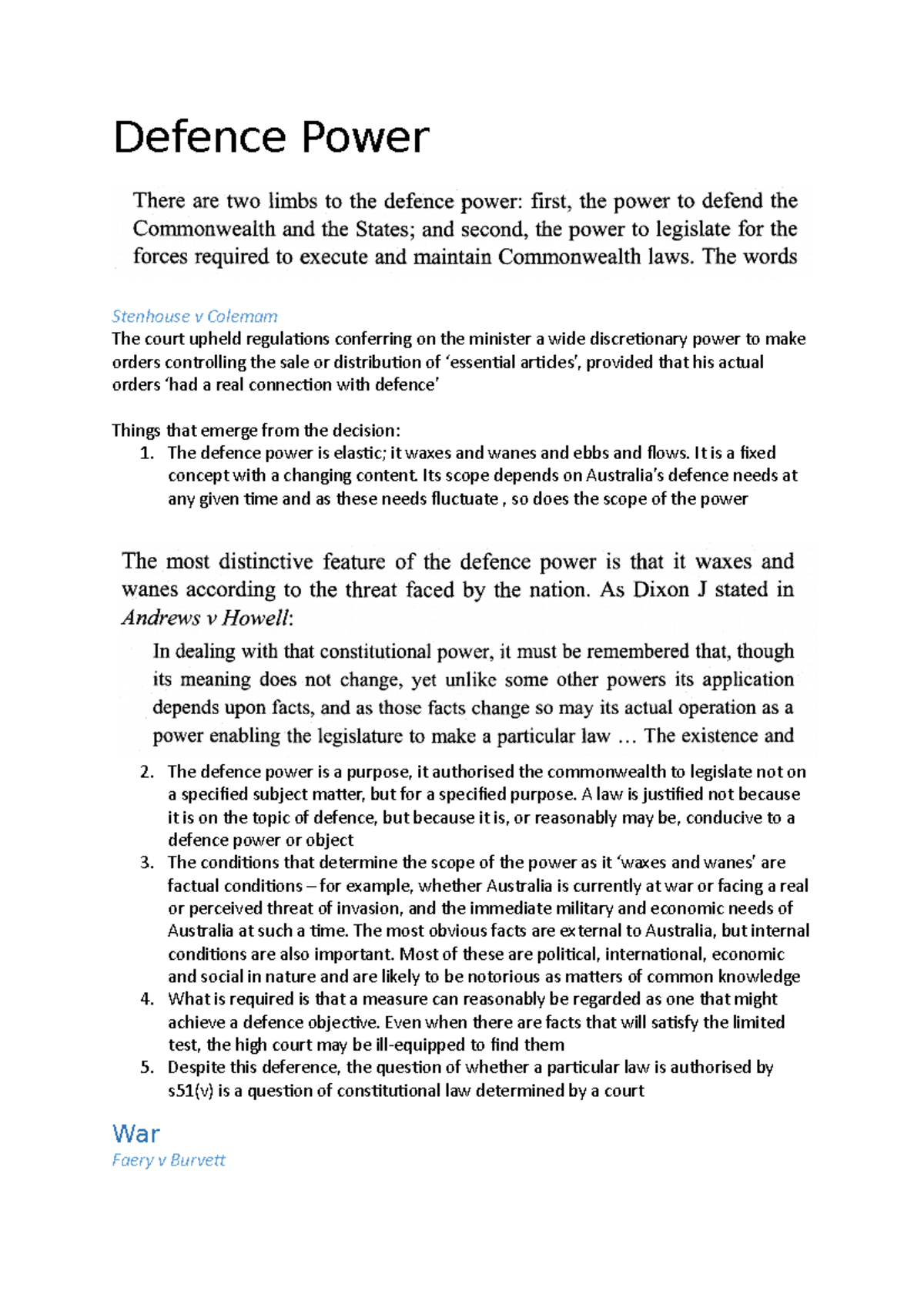 Defence Power Analysis: Stenhouse v Coleman and Related Cases - Studocu
