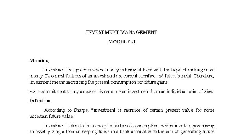 Investment Management Module 1 & 2: Key Concepts and Functions - Studocu