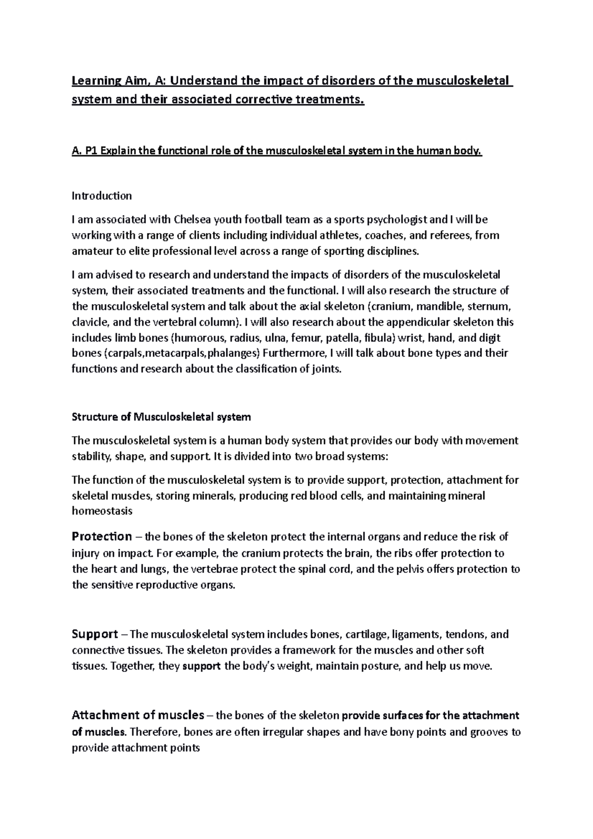 Unit 8 Coursework: Exploring Musculoskeletal Disorders in Biology 1 ...