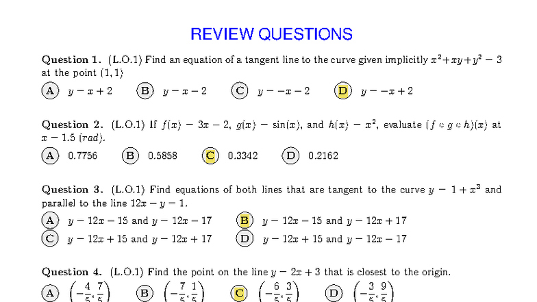 Review Questions for Midterm - Calculus (CAL) - Studocu