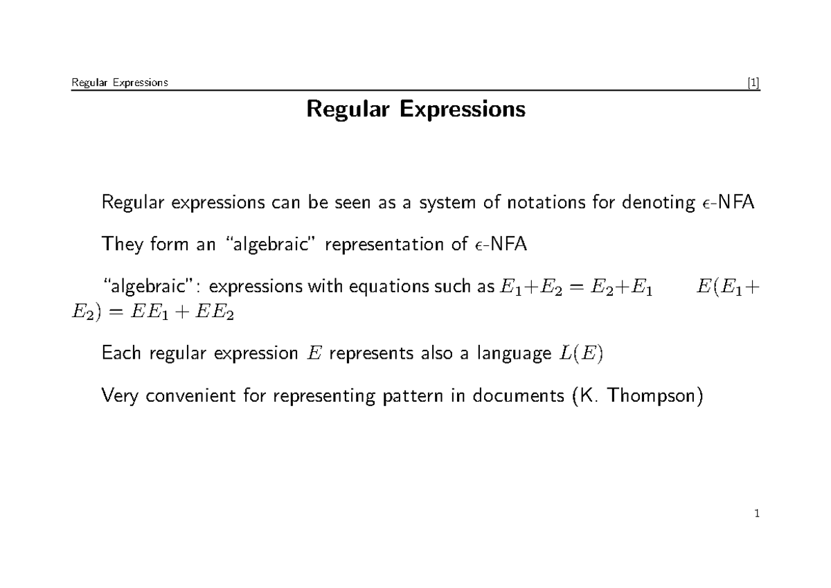 Regular expressions - Thompson) Regular Expressions: Abstract Syntax ...