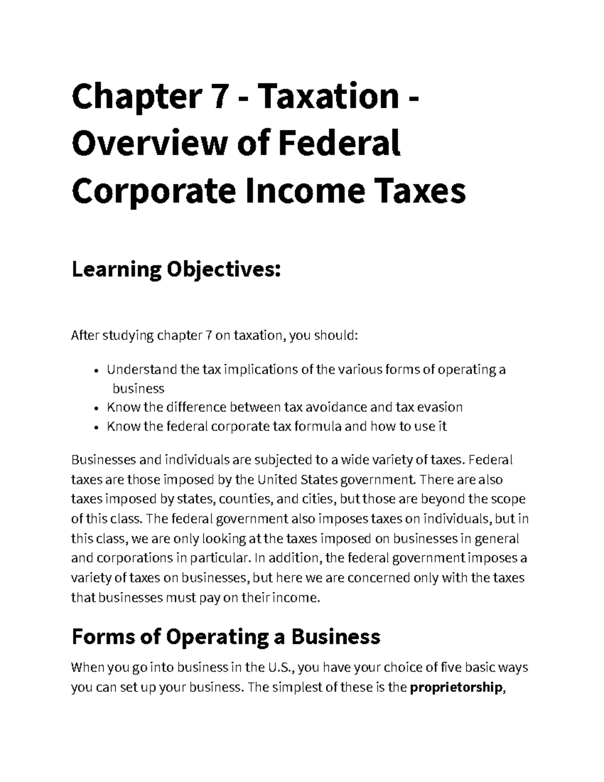 Ch-7 Taxation: Overview of Federal Corporate Income Taxes - Studocu