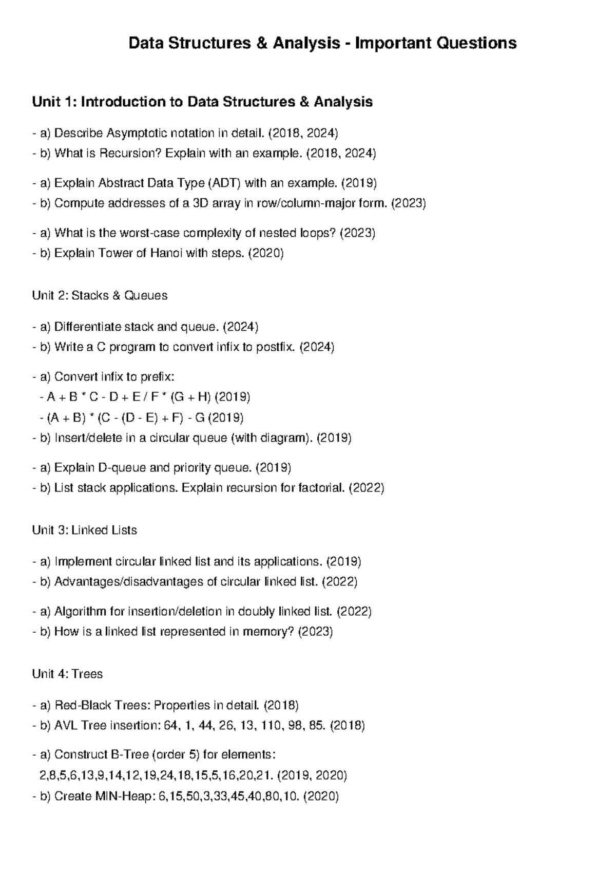 Data Structures & Analysis Important Questions (Course Code: DS101 ...