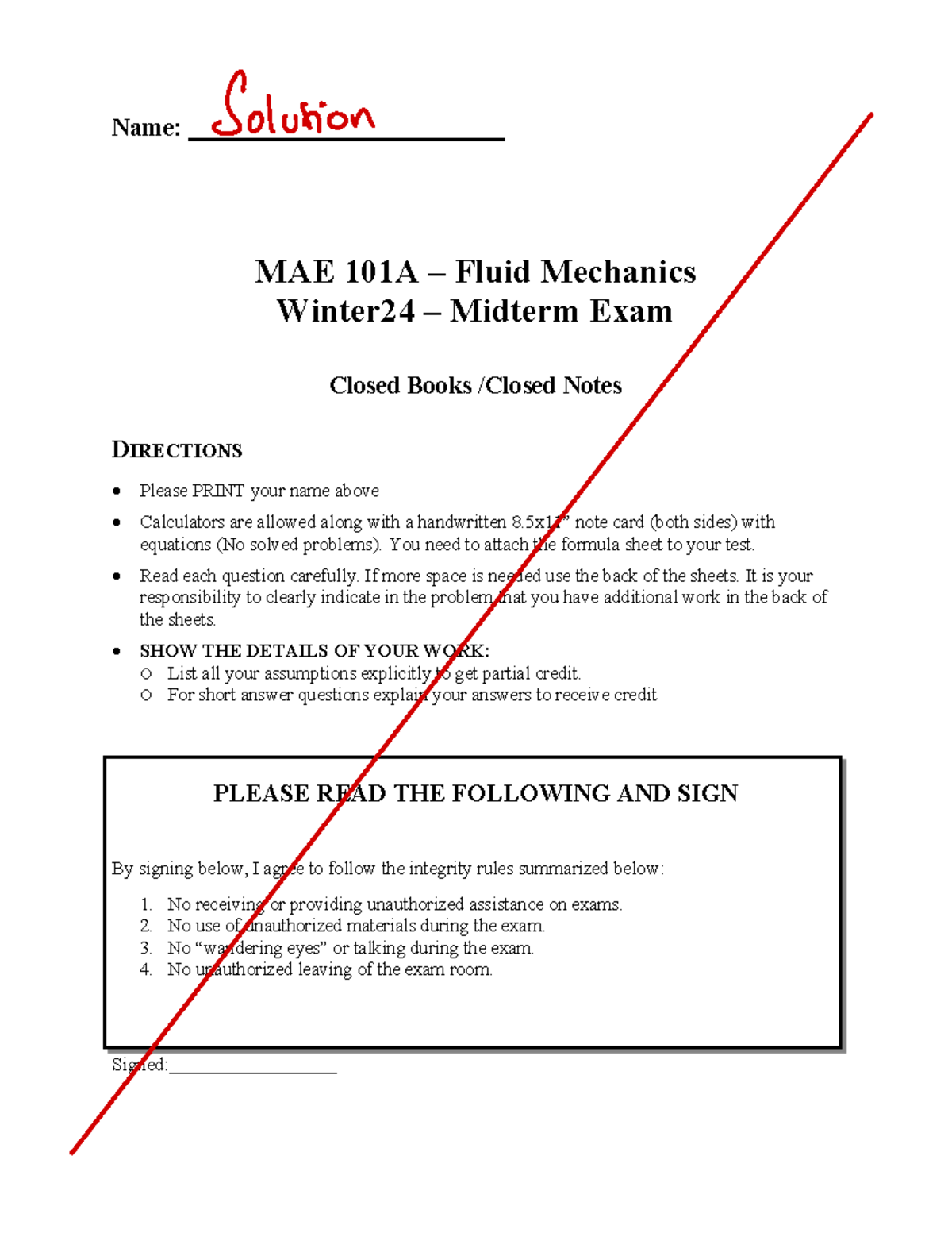 MAE 101A Winter24 Midterm 1 Solutions and Detailed Explanations - Studocu