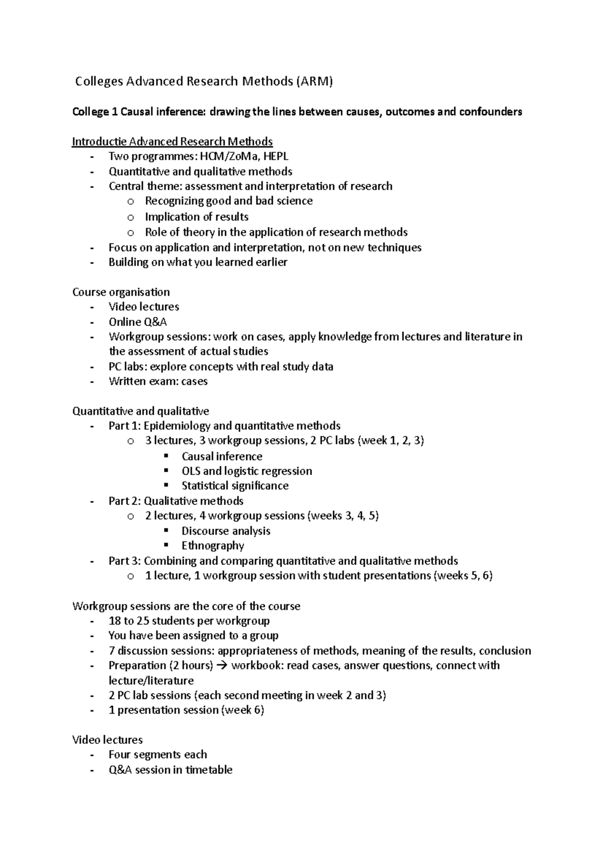 Colleges Advanced Research Methods - EUR - Studeersnel