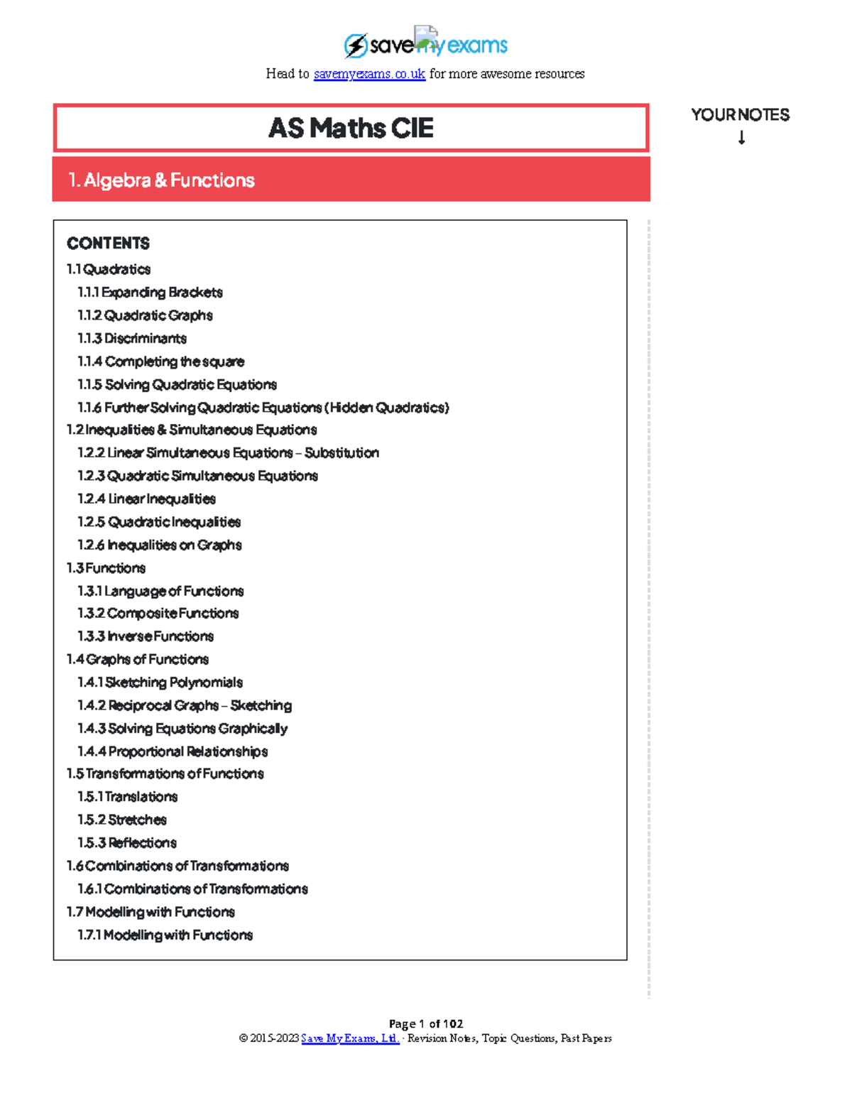 Algebra & Functions: AS Maths CIE Study Notes & Techniques - Studocu