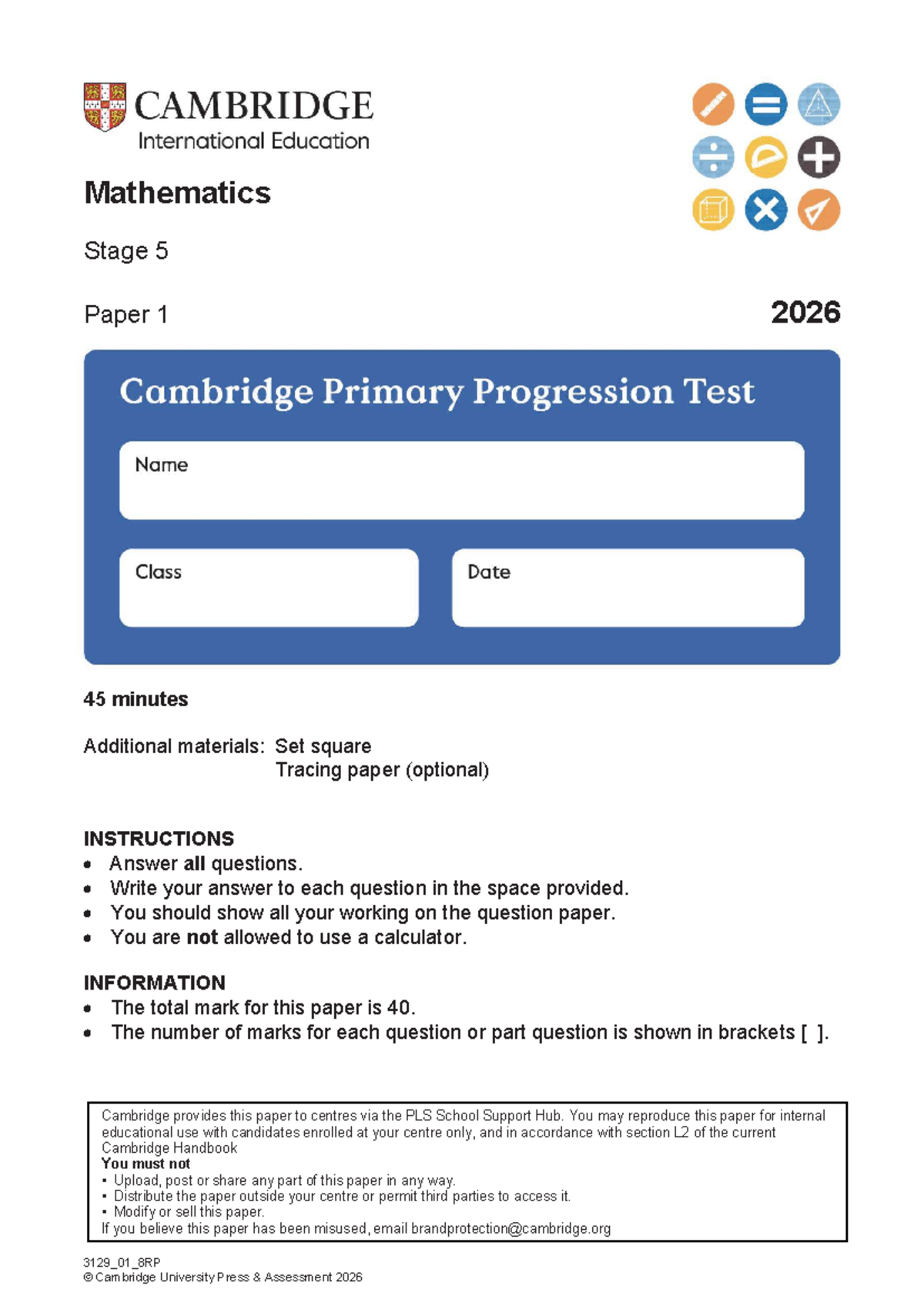 2026 Stage 5 Mathematics Paper 1 - 45 Min Exam - Studocu