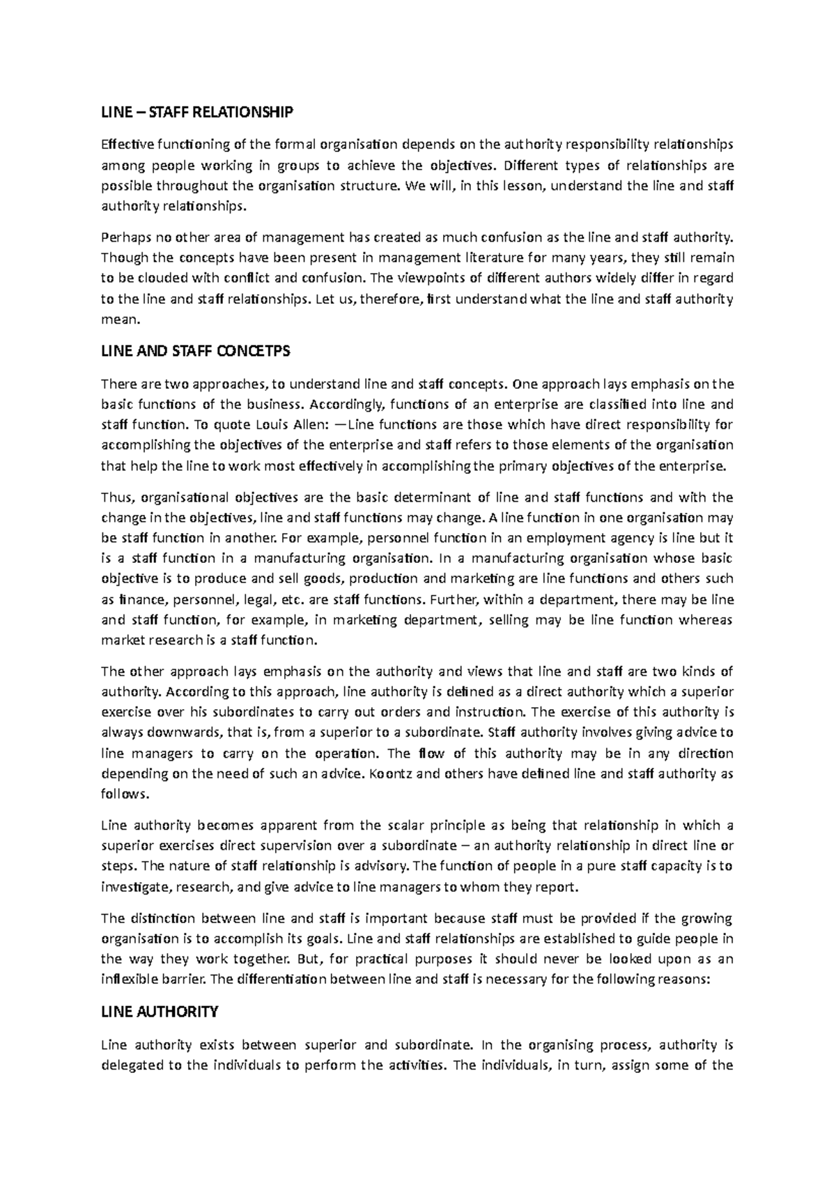 Understanding Line and Staff Relationships in Management - Studocu