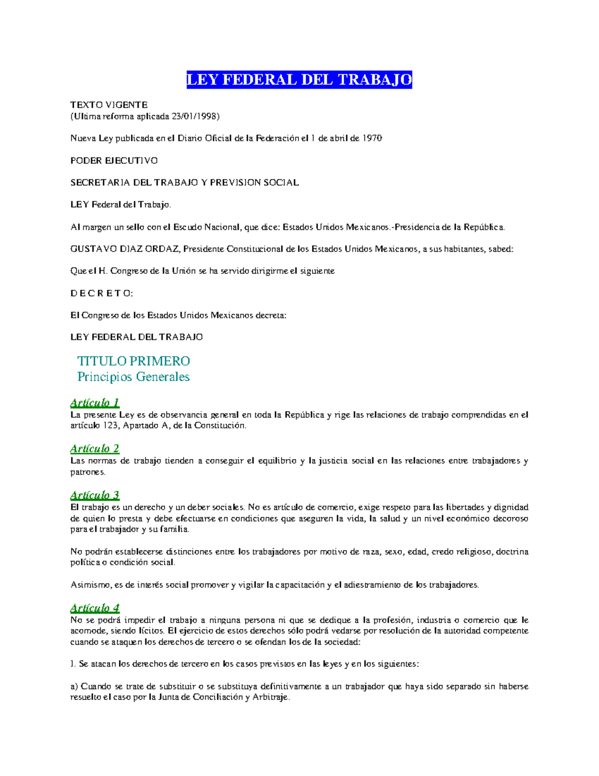 Ley fed trabajo - informacion - LEY FEDERAL DEL TRABAJO TEXTO VIGENTE ...