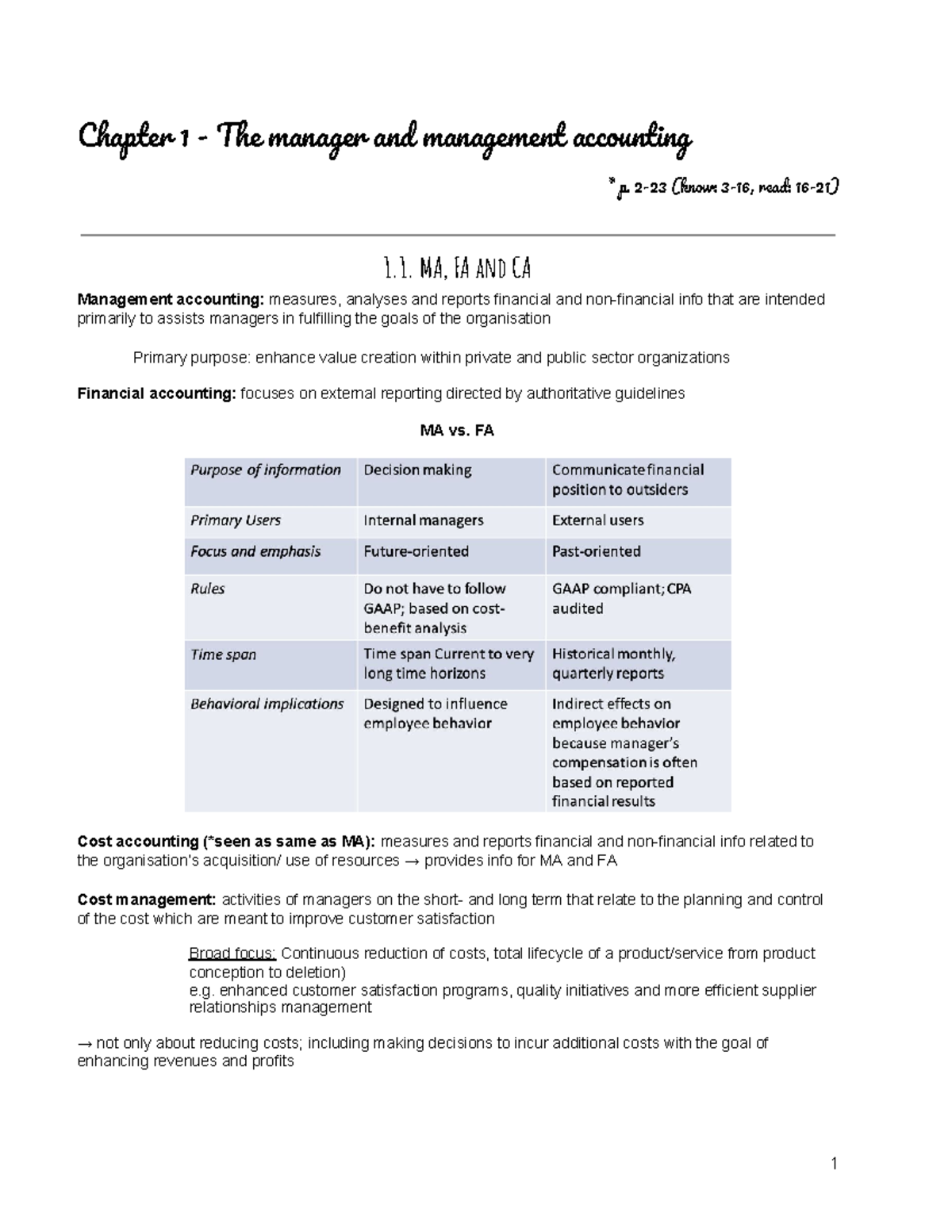 MA Week 1 - Summary of Chapters 1 and 2 Concepts - Studeersnel