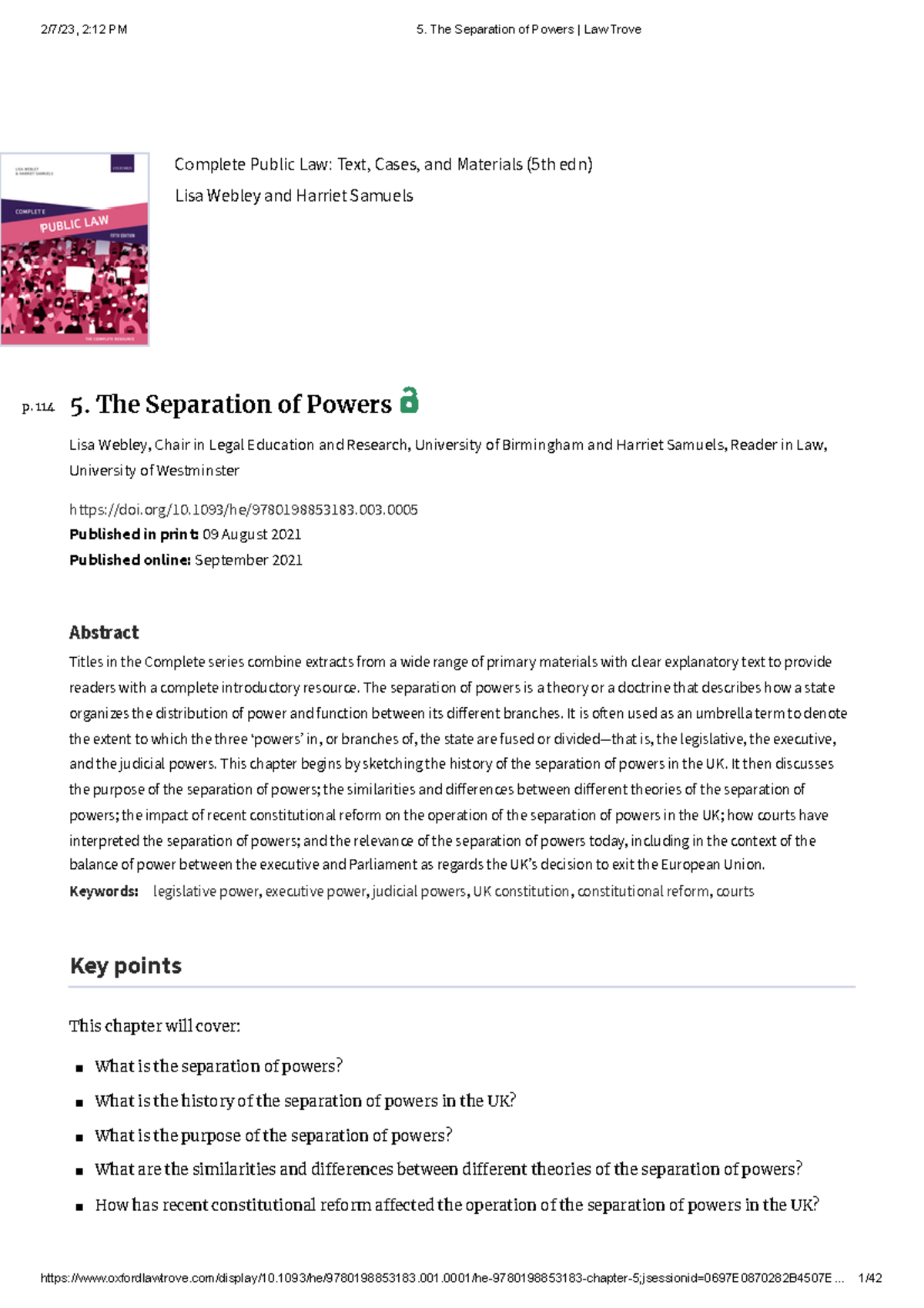 5. Separation of Powers in Public Law: Chapter Summary and Analysis ...