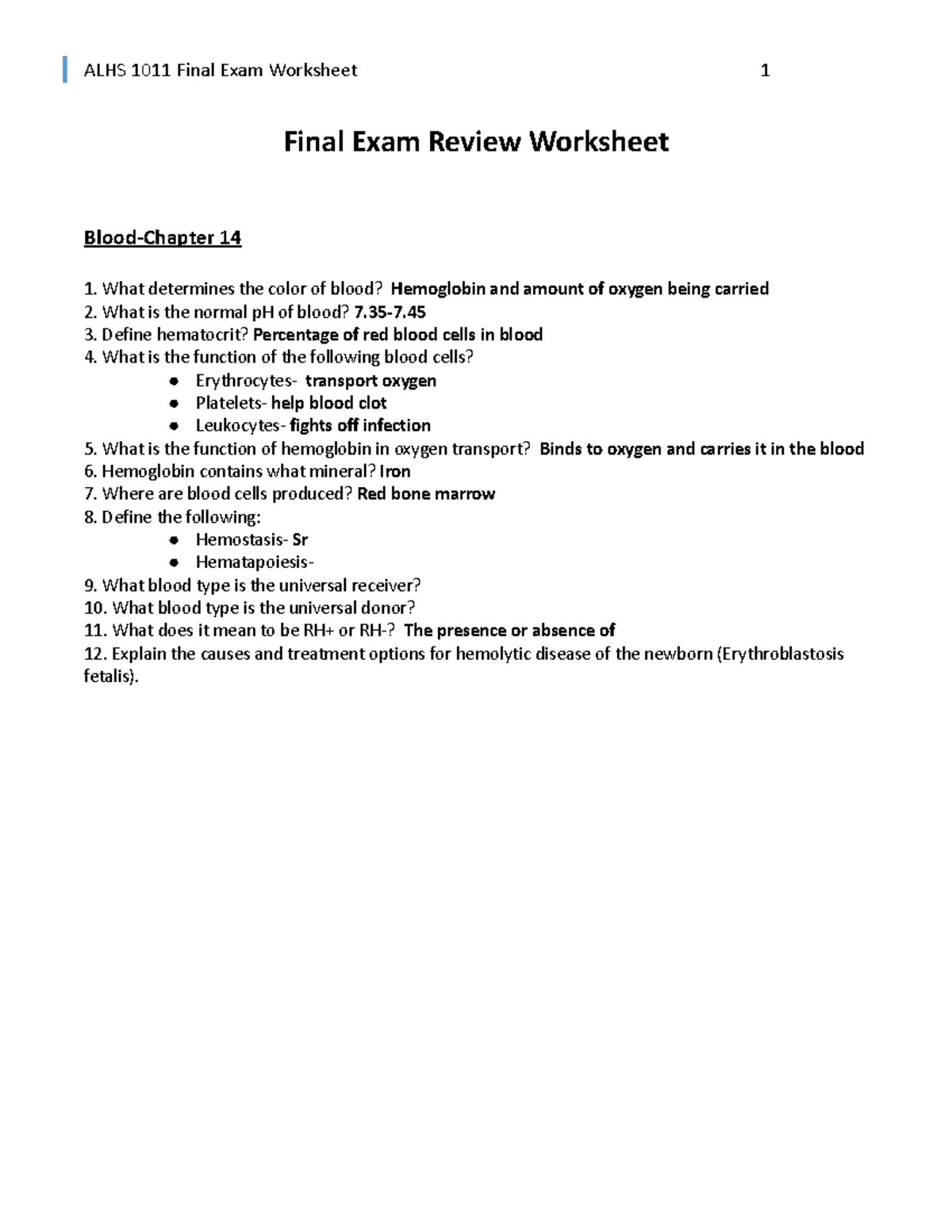 ALHS 1011 Final Exam Review Worksheet: Key Concepts and Diagrams - Studocu