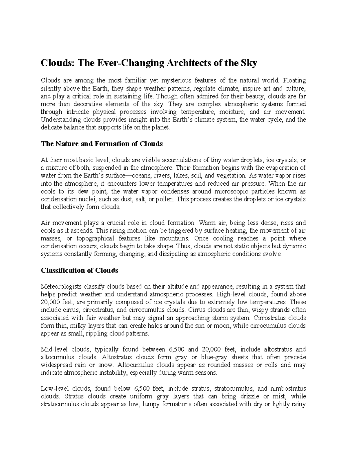Clouds: Understanding Their Role in Weather and Climate Systems - Studocu