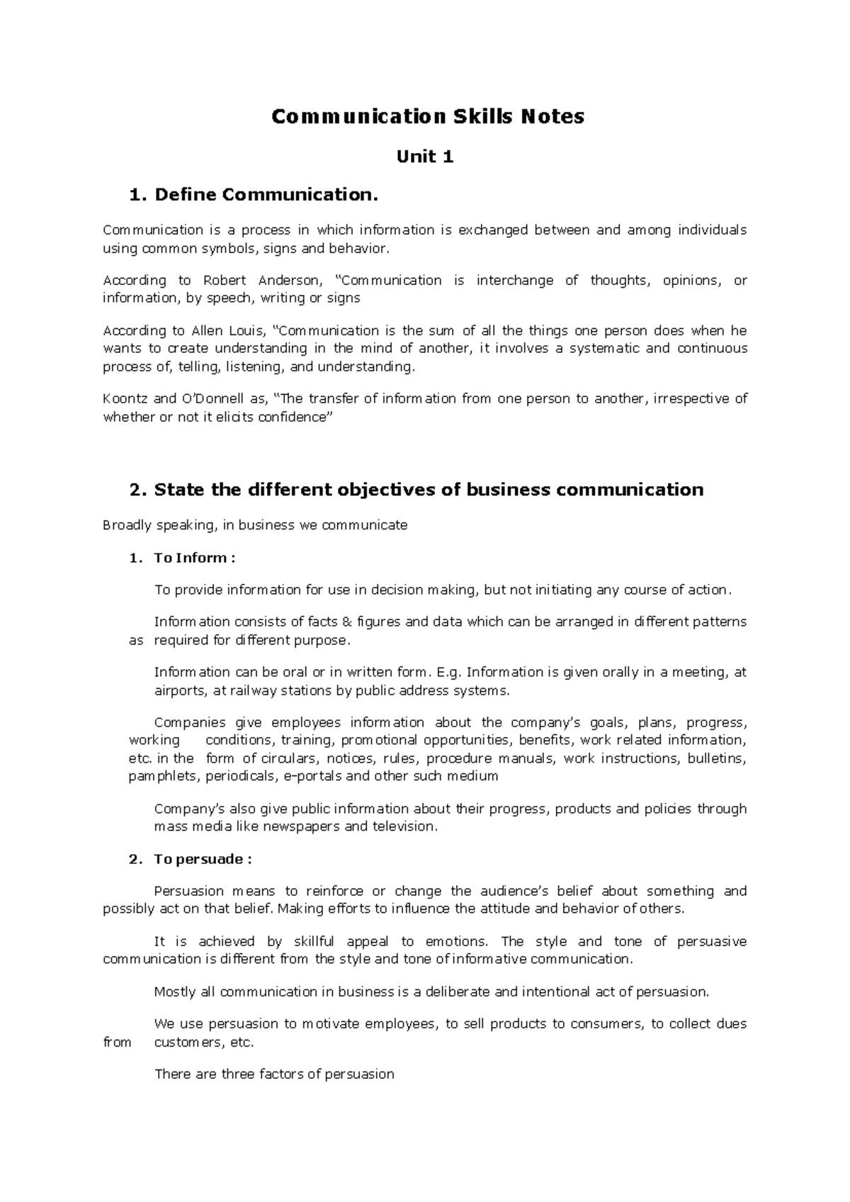CS 101 - Communication Skills Unit 1 Notes and Key Concepts - Studocu