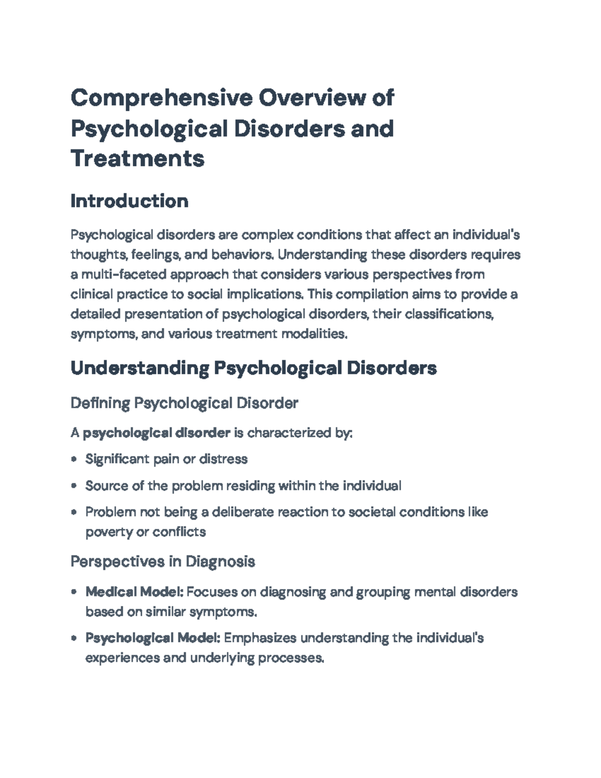 Comprehensive Guide to Psychological Disorders & Treatments (PSY 101 ...