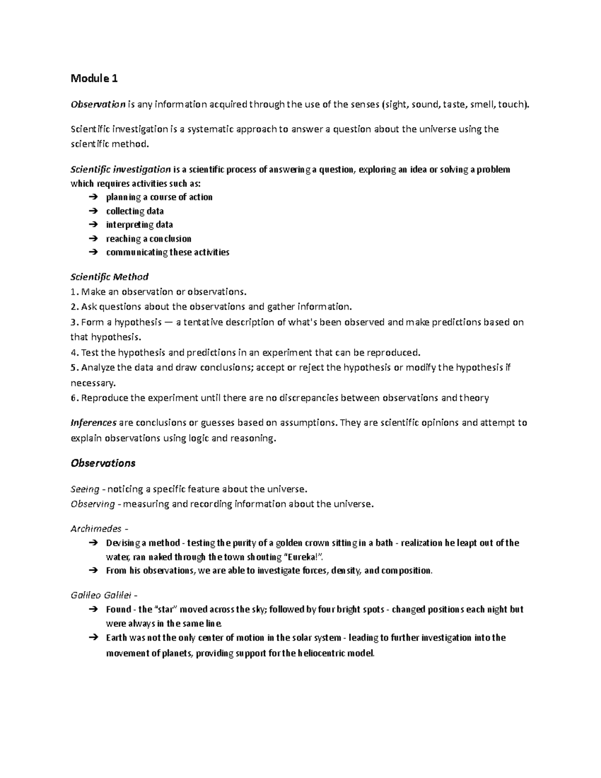 Module 1-4 Scientific Observations and Investigations Notes - Studocu