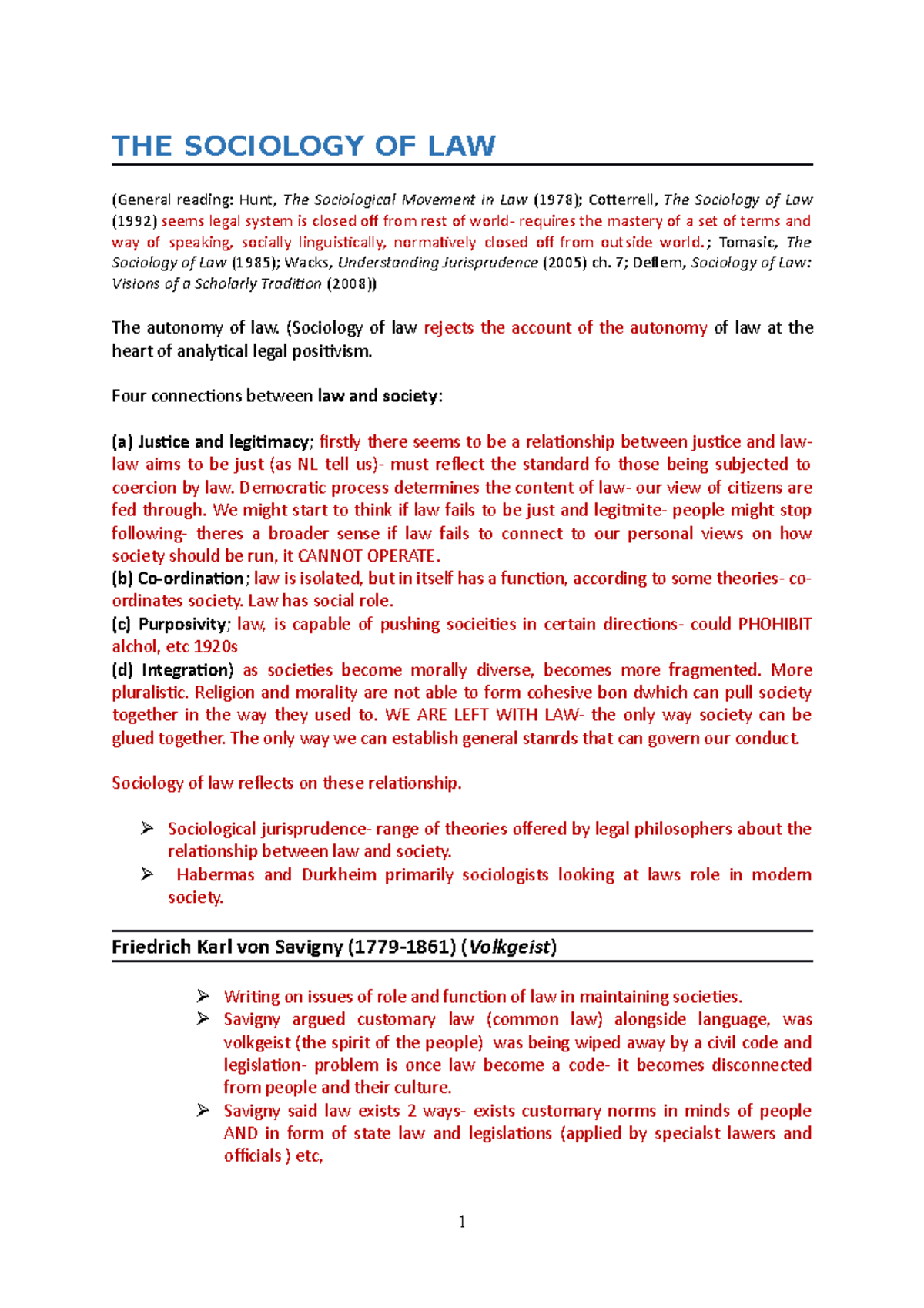 The Sociology of Law: Condensed Notes and Key Theories Analysis - Studocu