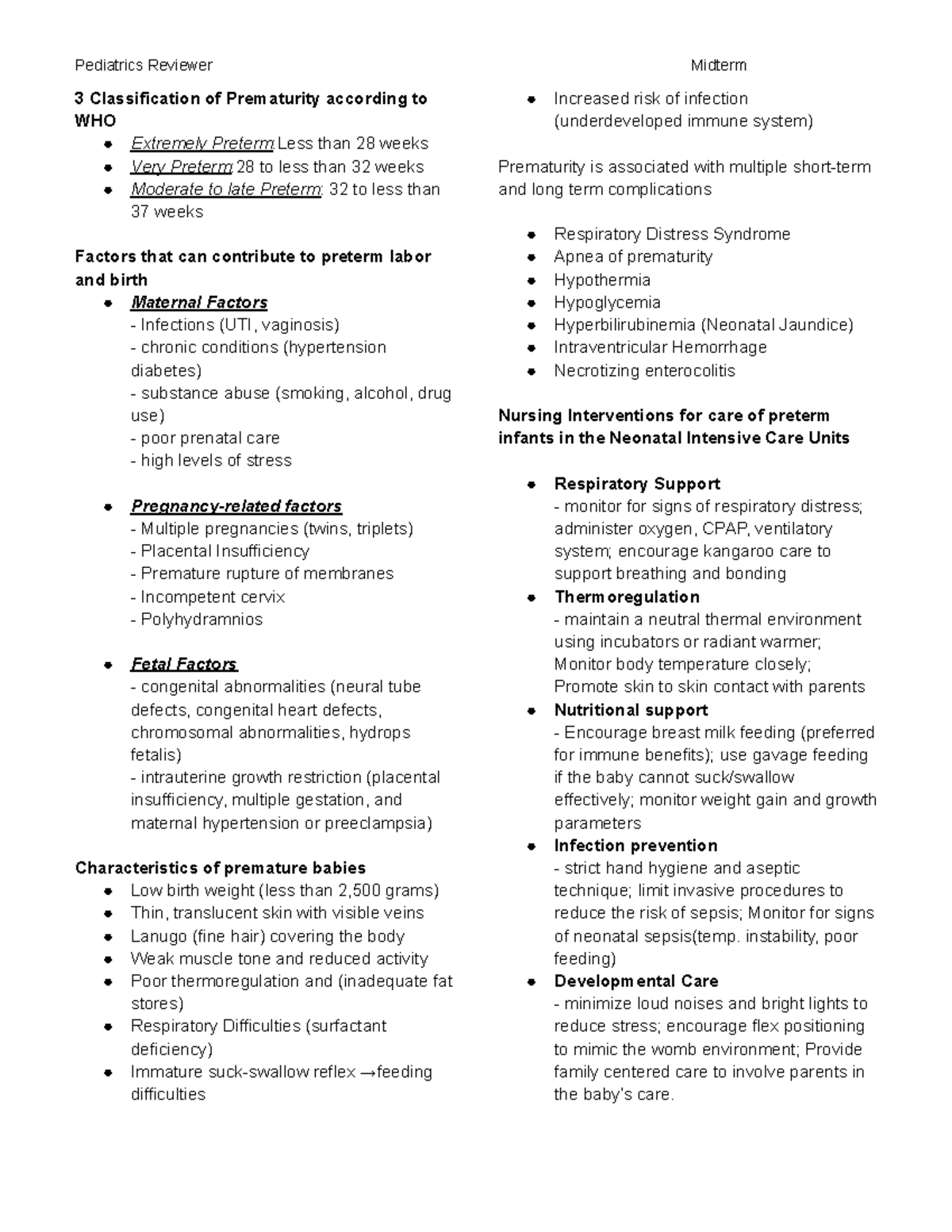 Pediatrics Reviewer: Classification of Prematurity and Nursing Care ...
