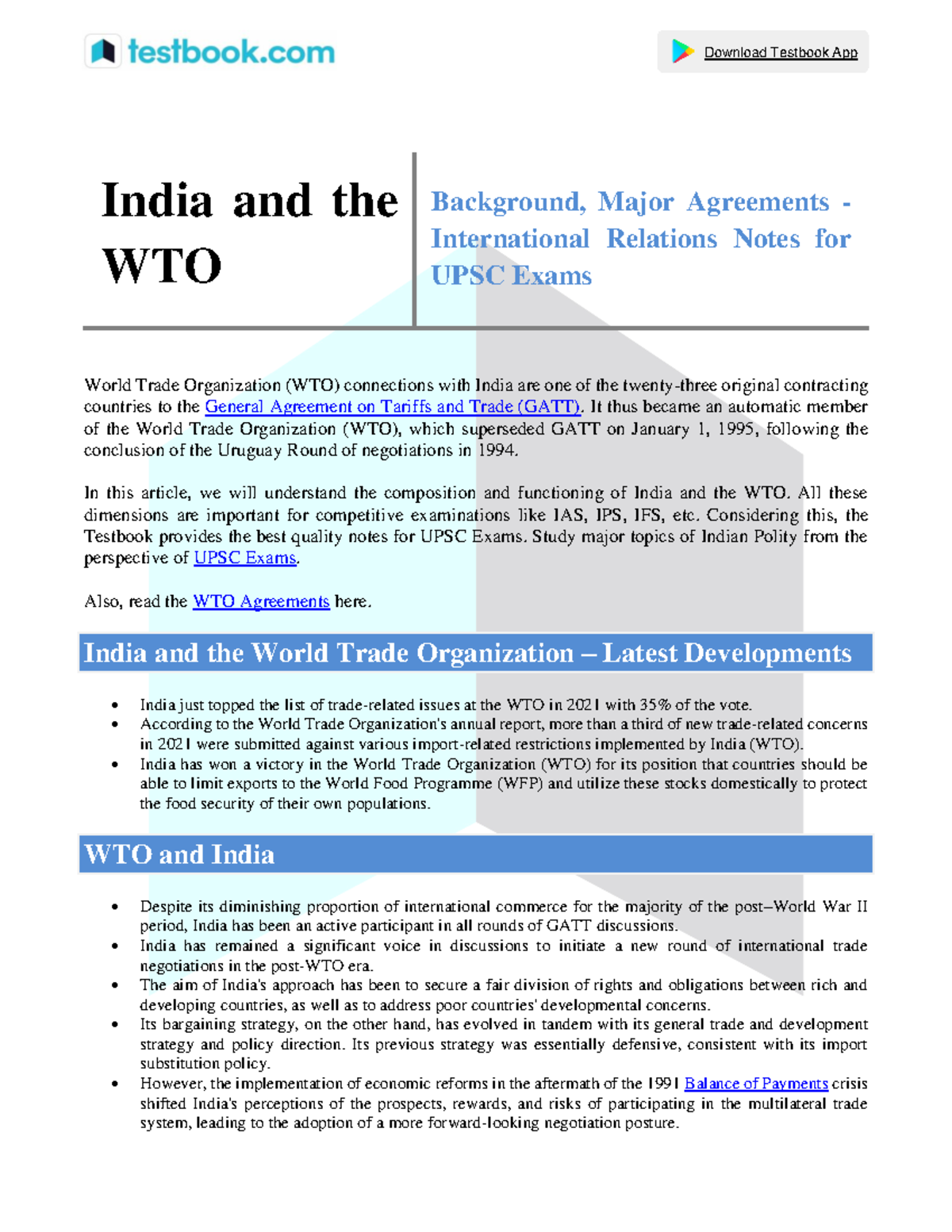 Wto india - WTO - World Trade Organization (WTO) connections with India ...