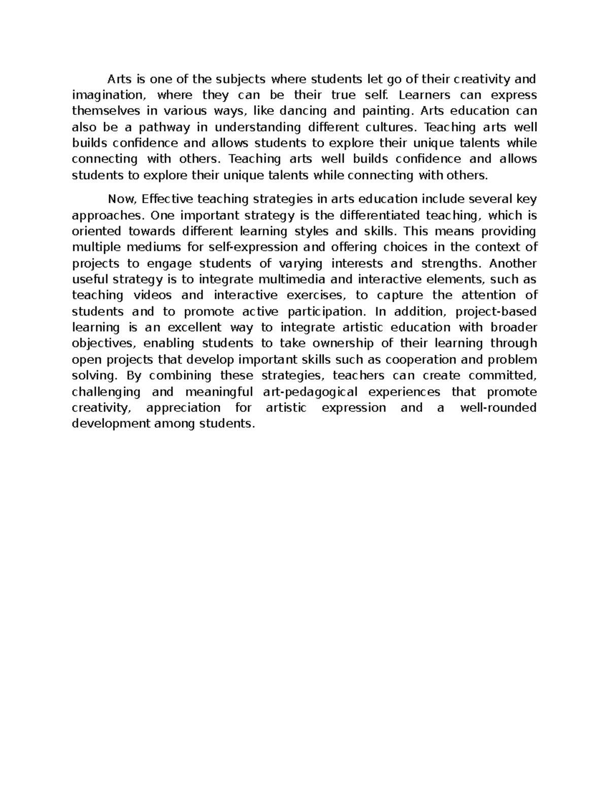 Effective Teaching Strategies in Arts Education: Enhancing Creativity ...