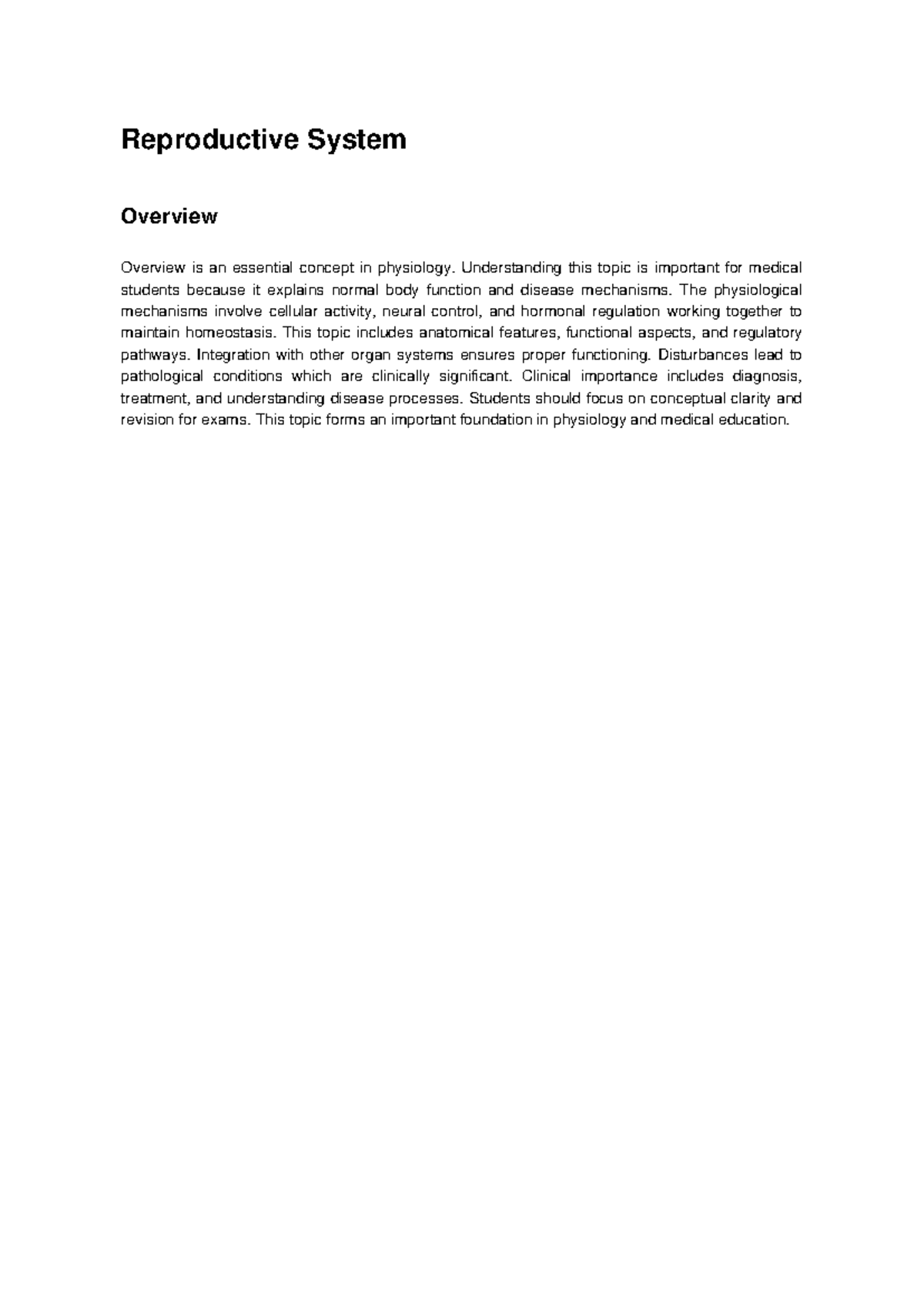 Reproductive System Overview - Lecture Notes for Physiology - Studocu