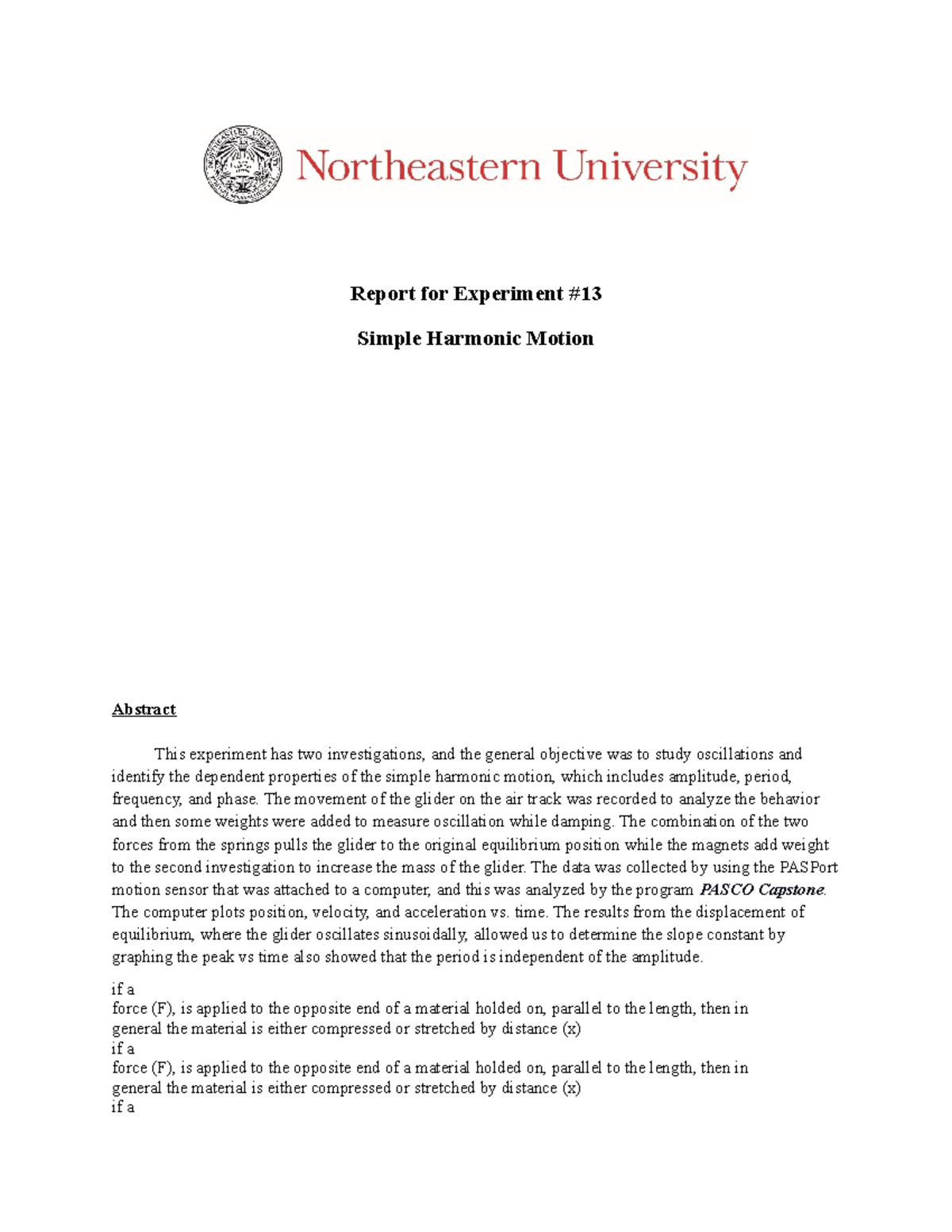 Lab 13: Simple Harmonic Motion Experiment Report (SHM) - Studocu