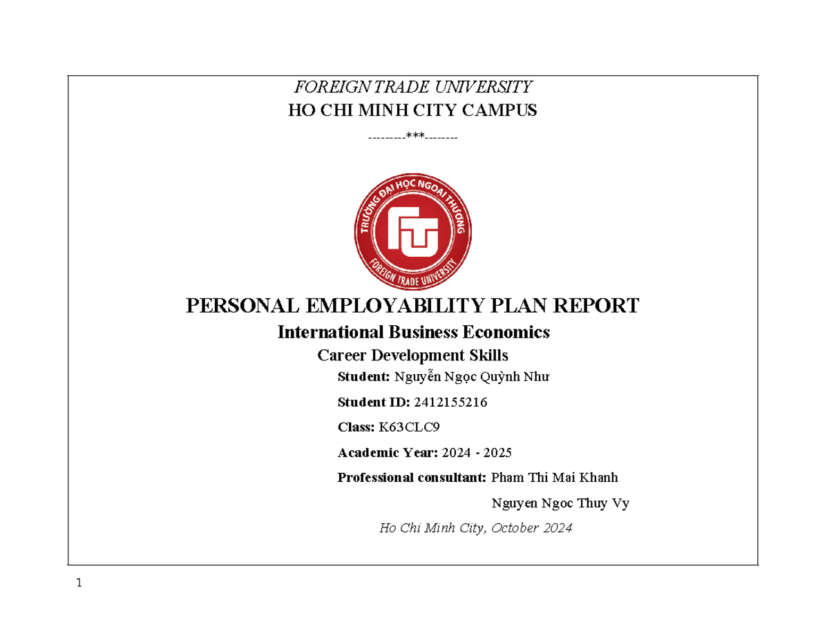 PERSONAL EMPLOYABILITY PLAN REPORT - K63CLC - INTL BUSINESS ECONOMICS ...