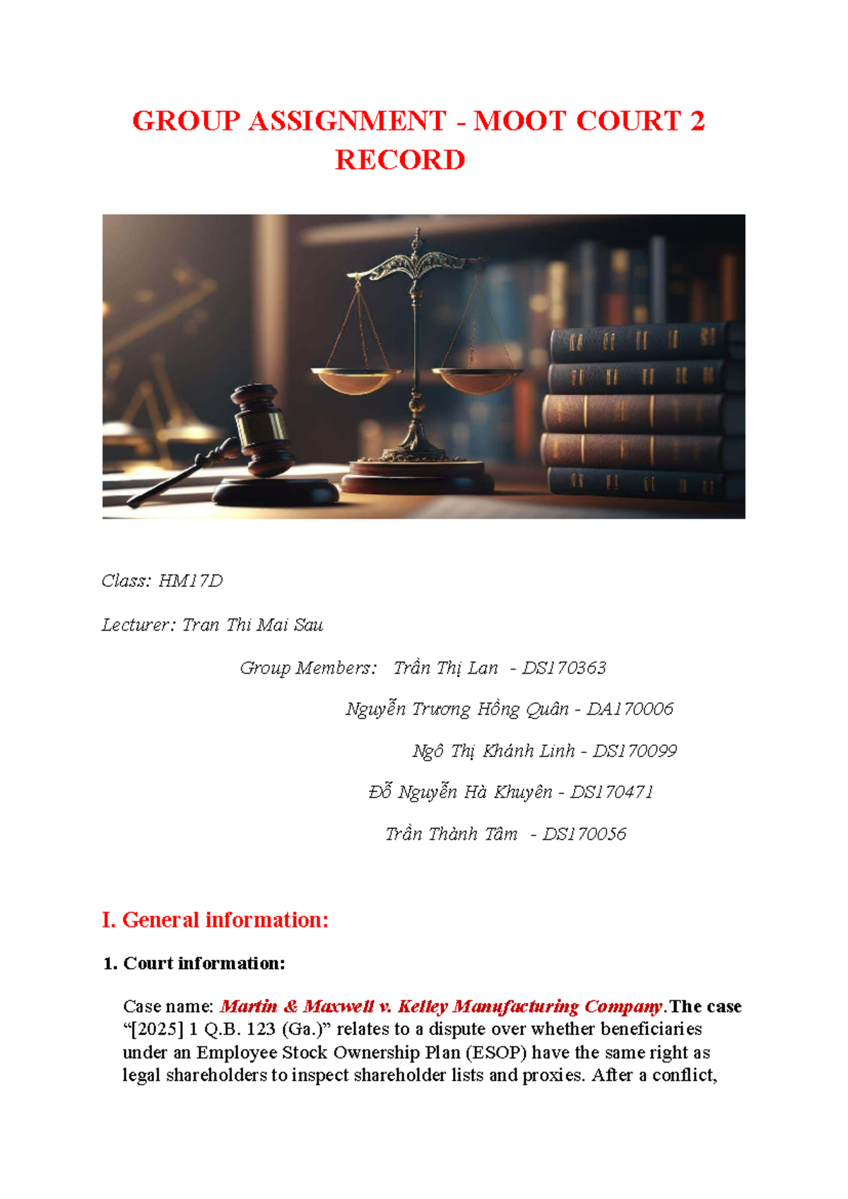 HM17D Moot Court 2 Group Assignment: Martin Maxwell v. Kelley Mfg ...